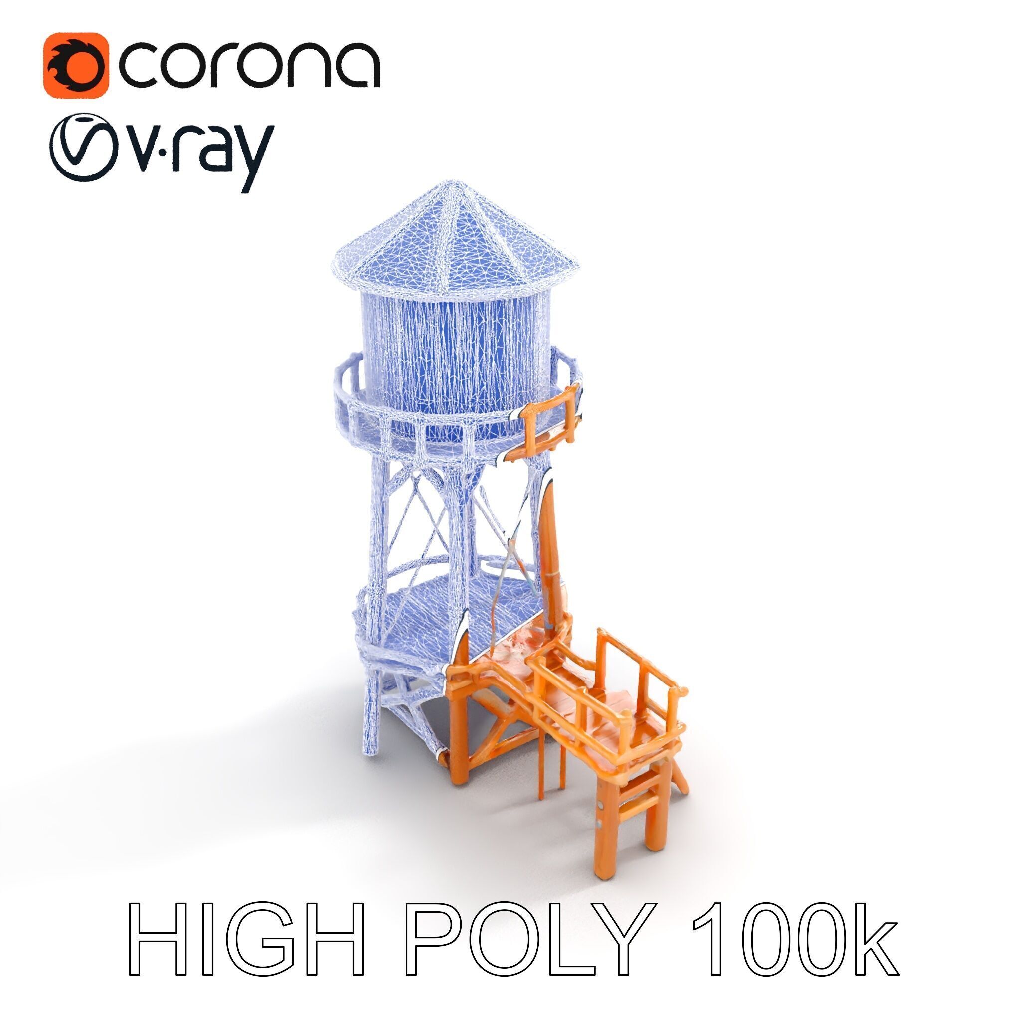 Wooden Water Tower Model Pack for D Rendering and Game Design Low-poly 3D model_11