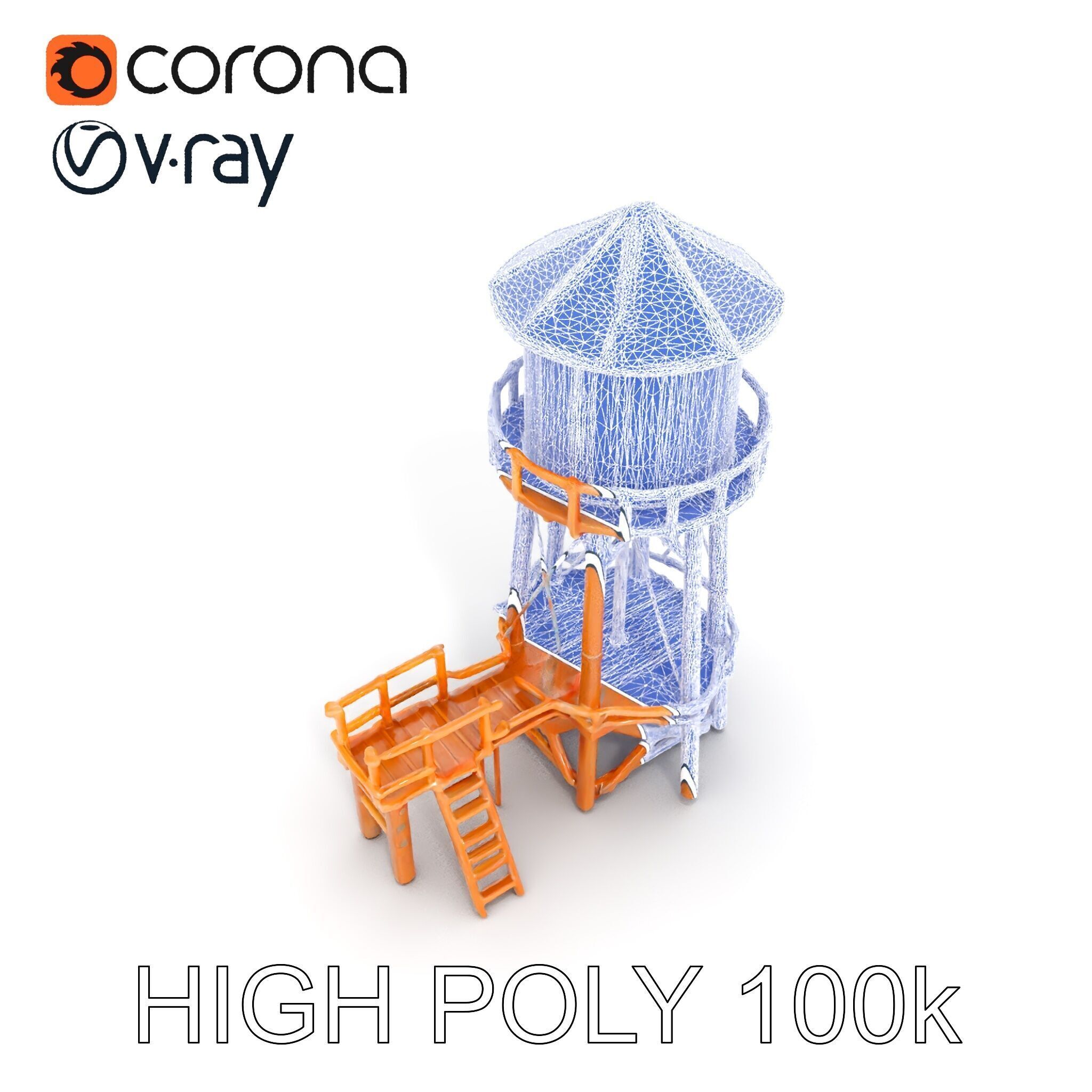 Wooden Water Tower Model Pack for D Rendering and Game Design Low-poly 3D model_27