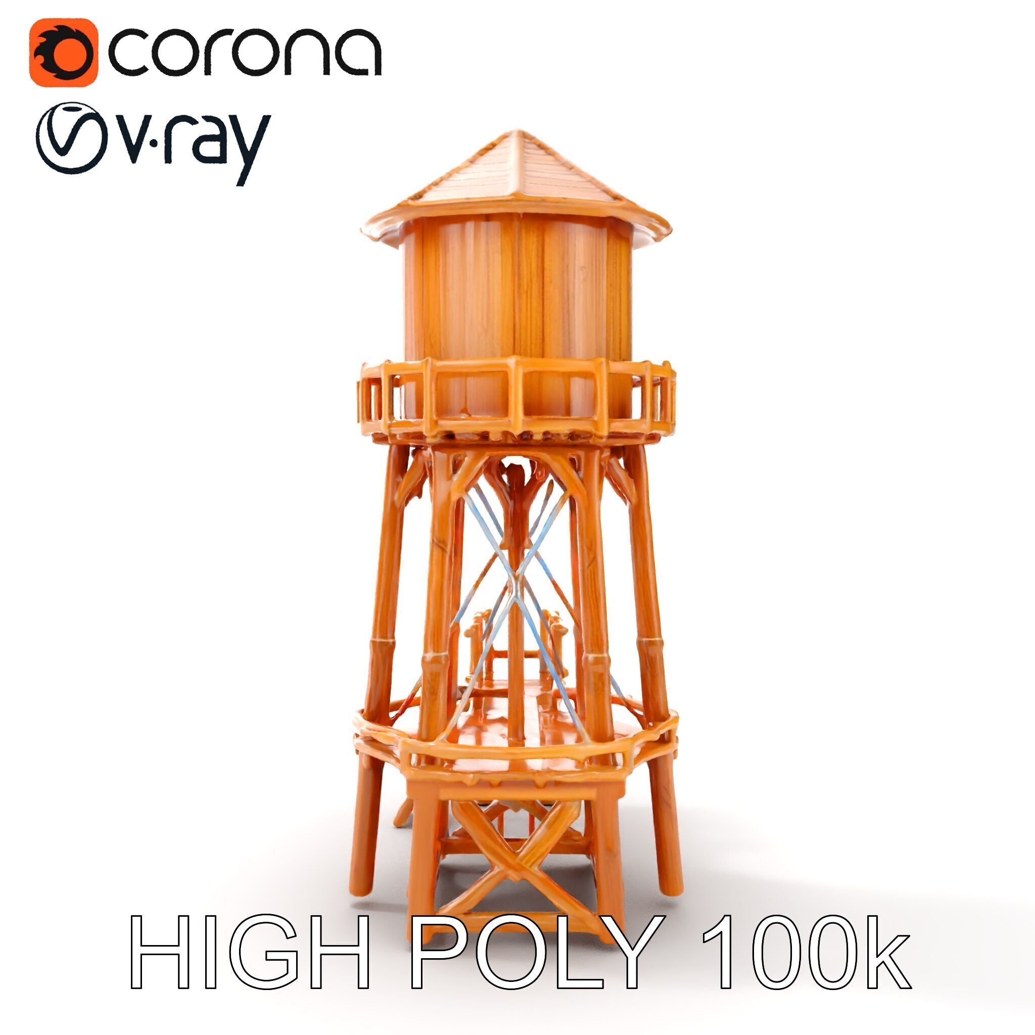 Wooden Water Tower Model Pack for D Rendering and Game Design Low-poly 3D model_13