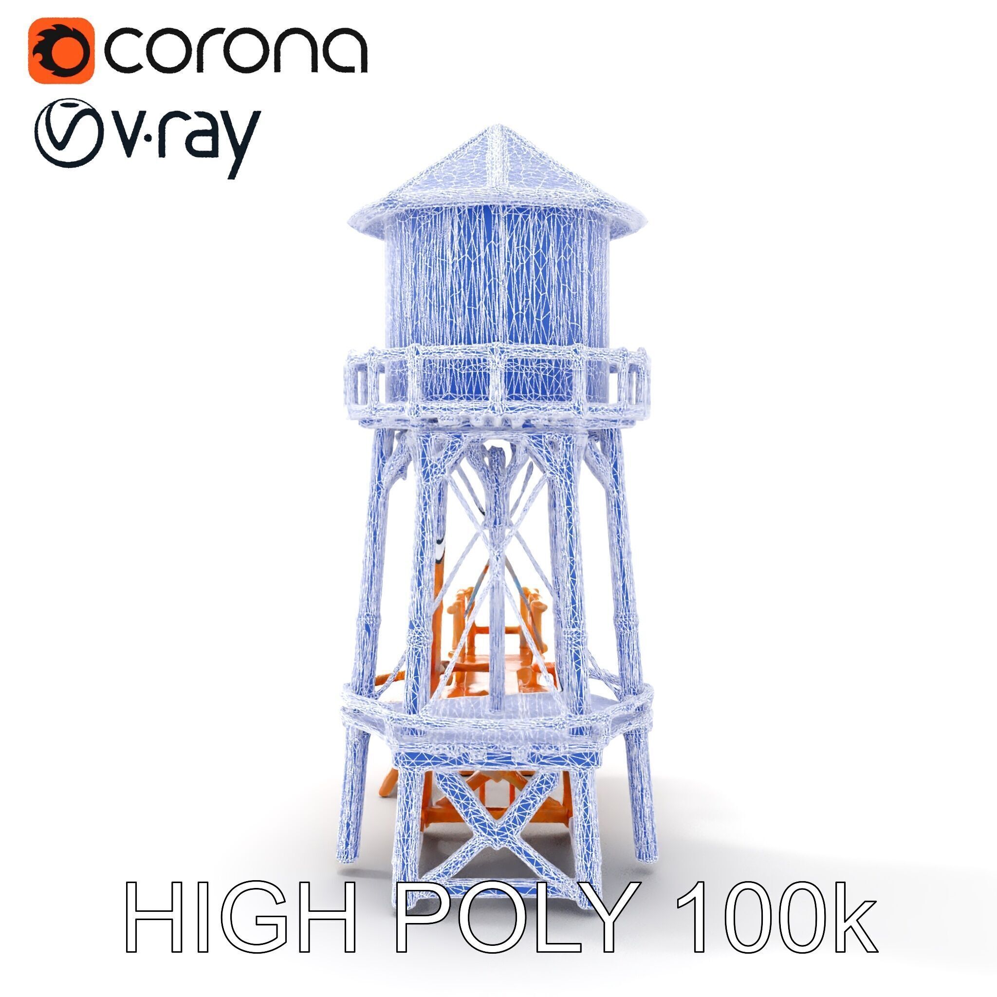 Wooden Water Tower Model Pack for D Rendering and Game Design Low-poly 3D model_28
