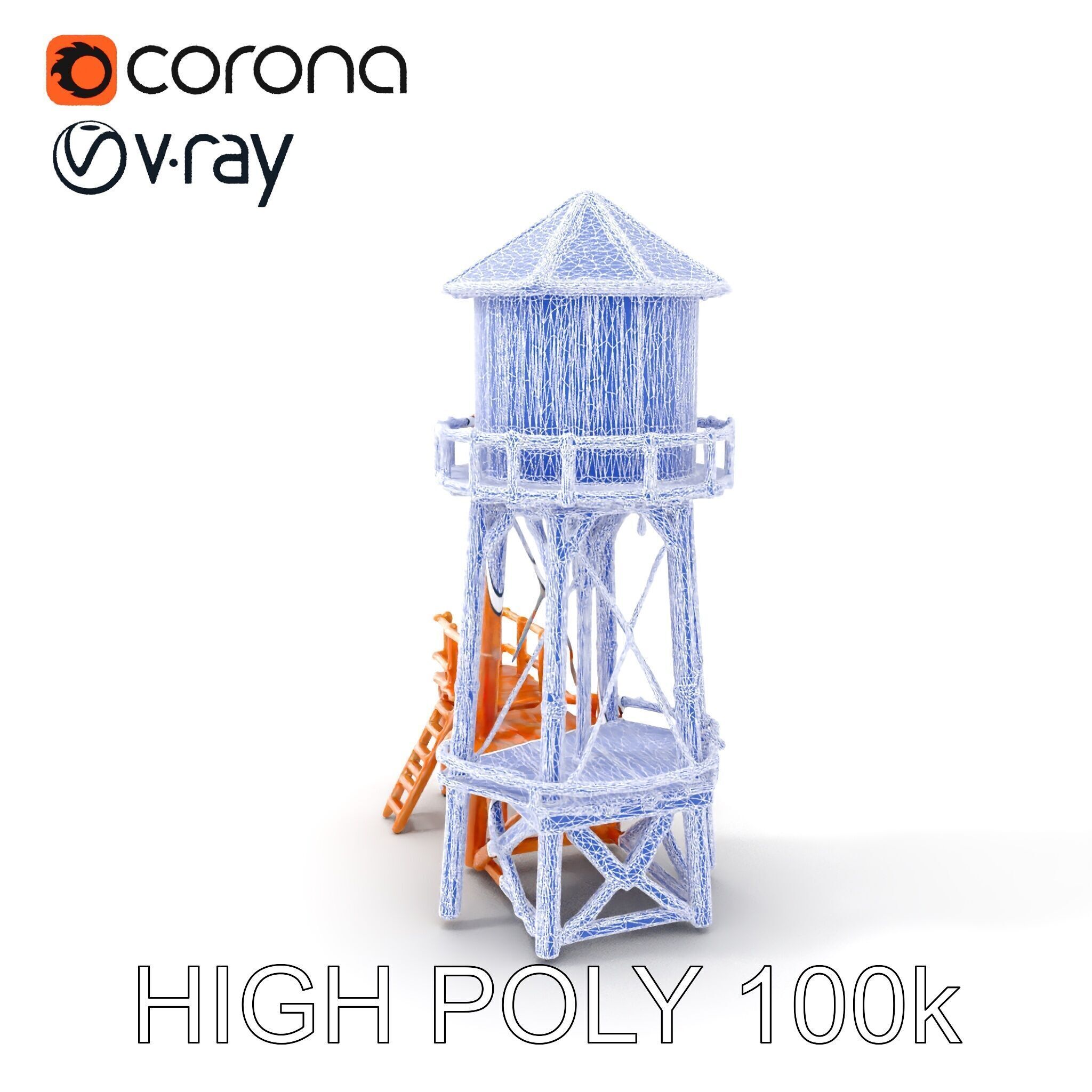 Wooden Water Tower Model Pack for D Rendering and Game Design Low-poly 3D model_4