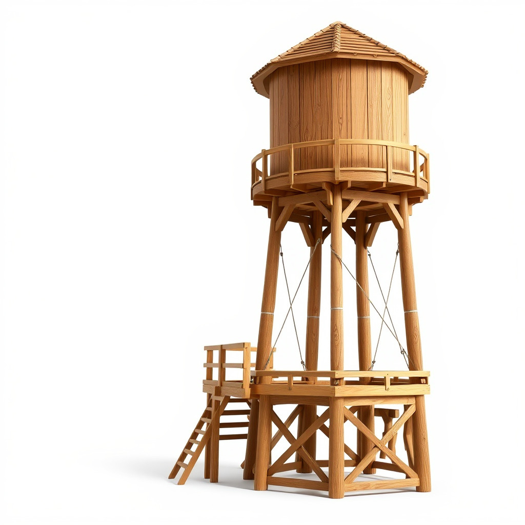 Wooden Water Tower Model Pack for D Rendering and Game Design Low-poly 3D model_2