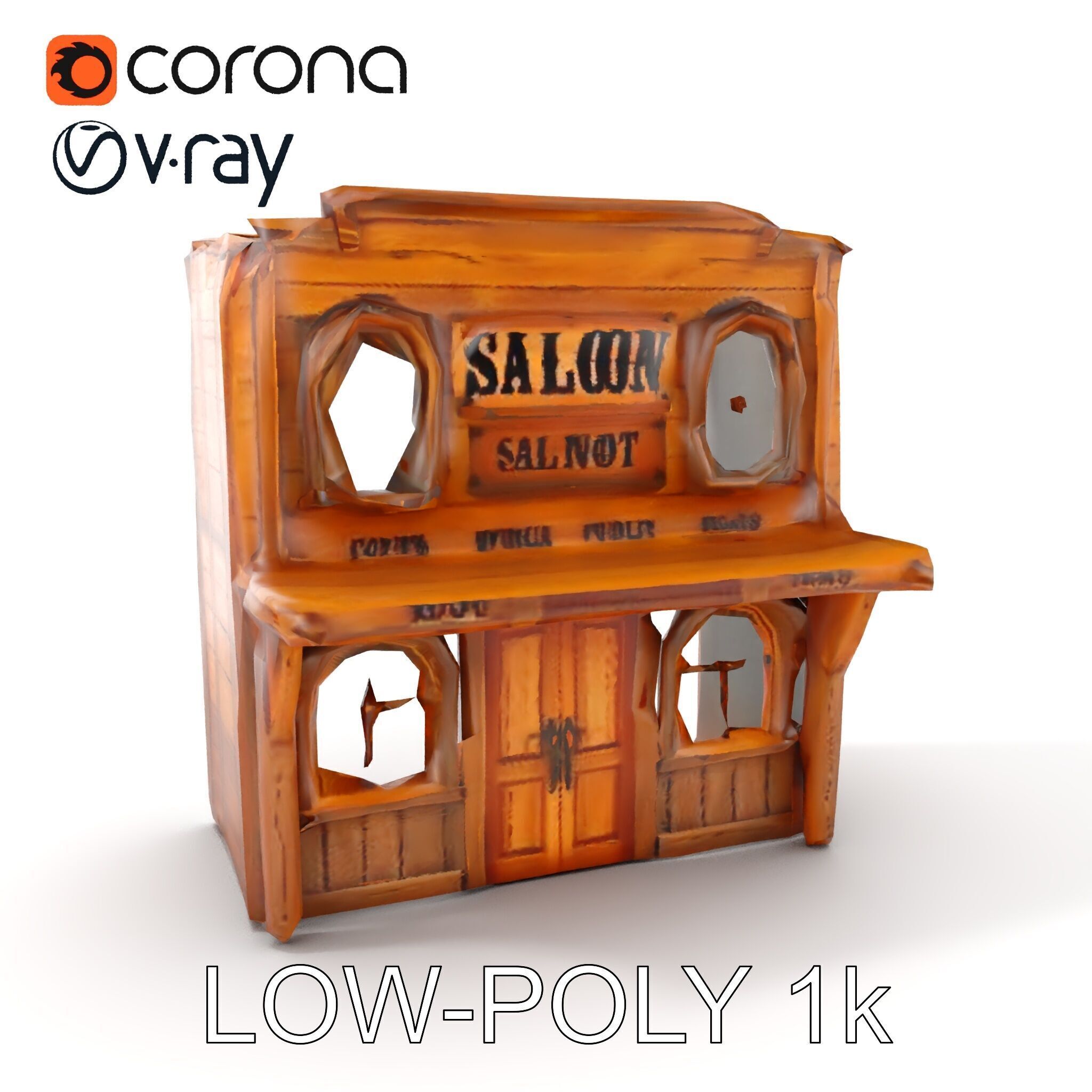 Western Saloon Building D Model Pack Low-poly 3D model_13