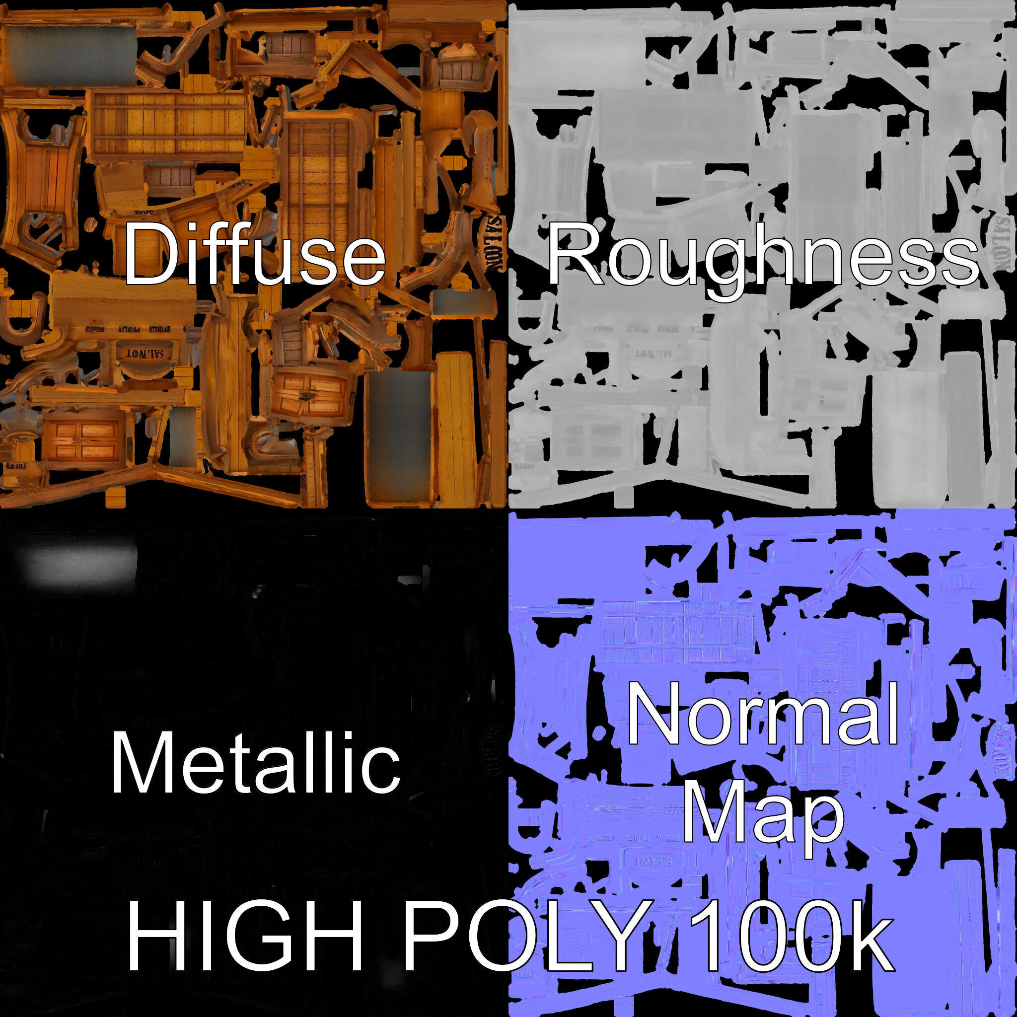 Western Saloon Building D Model Pack Low-poly 3D model_3