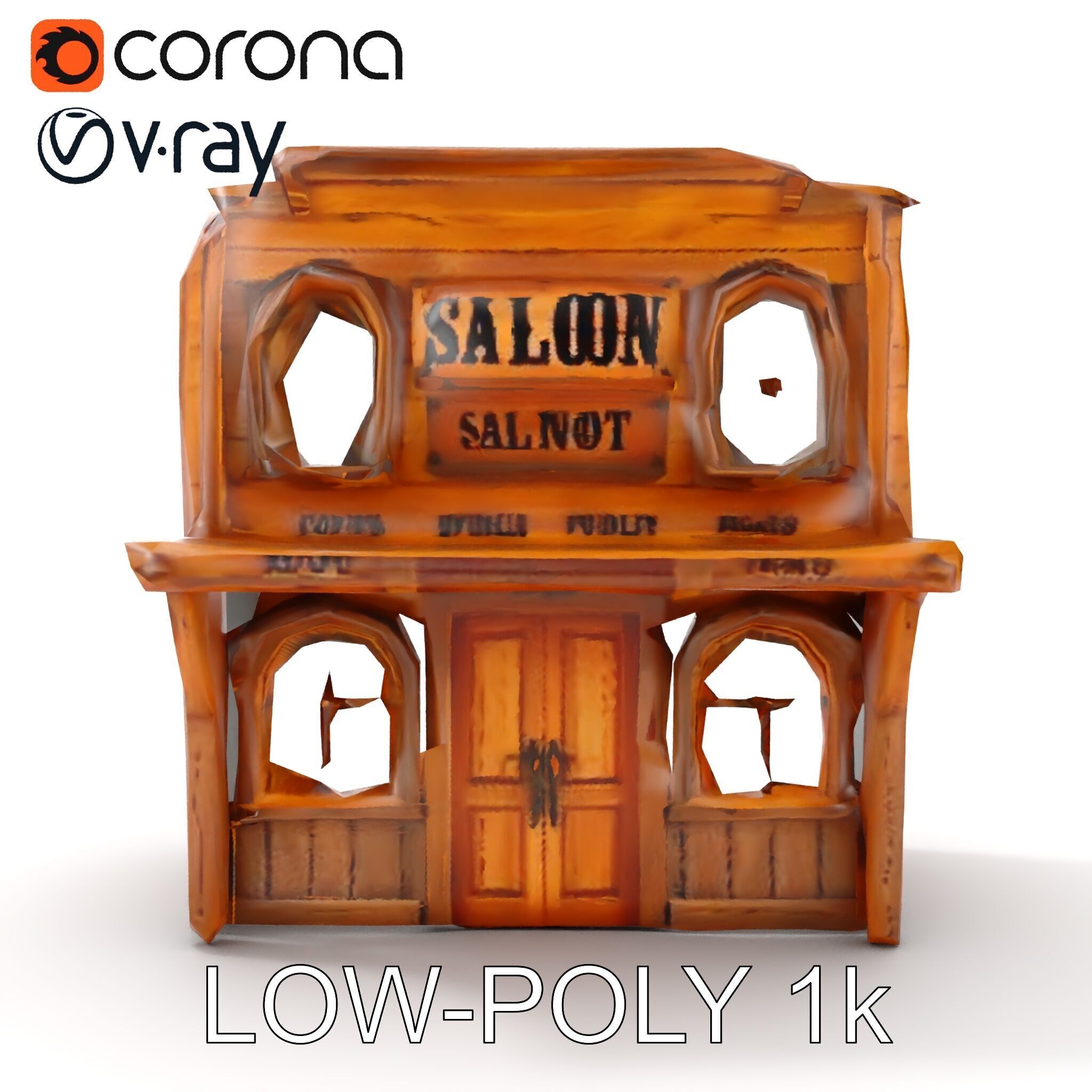Western Saloon Building D Model Pack Low-poly 3D model_17