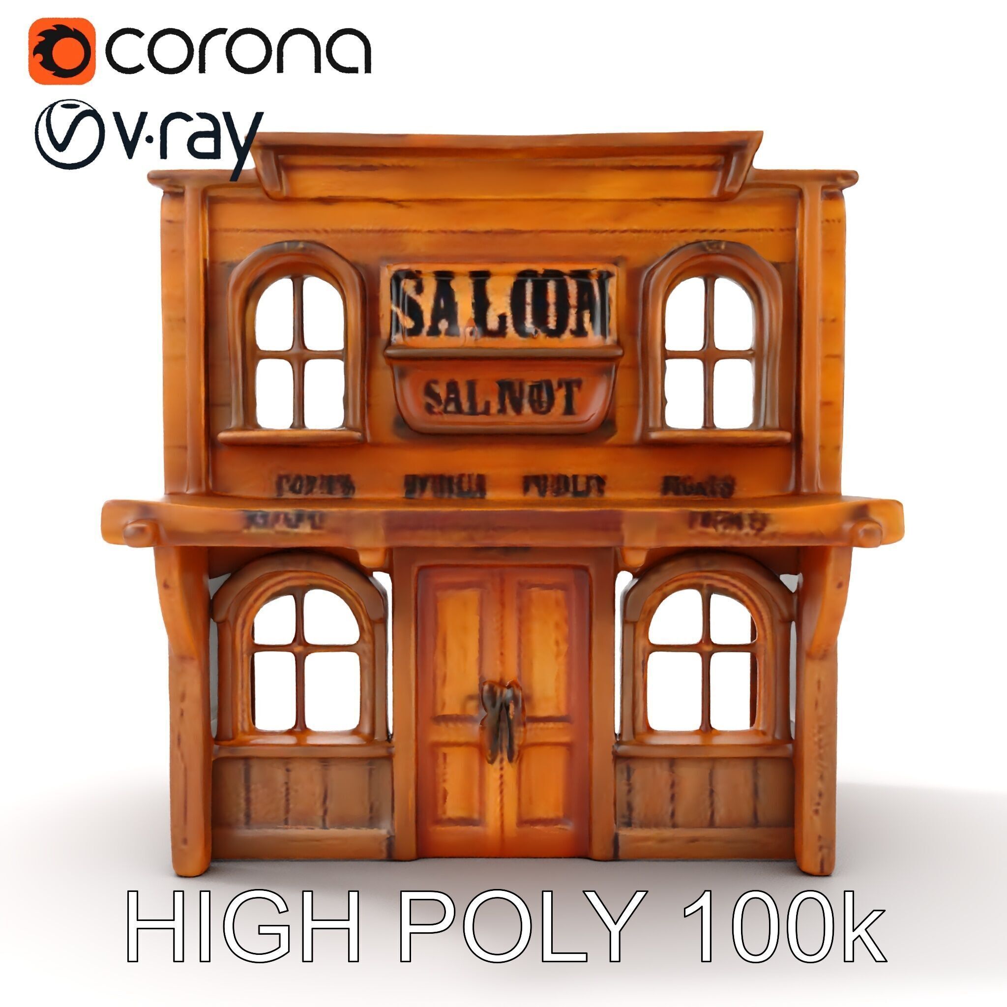 Western Saloon Building D Model Pack Low-poly 3D model_29