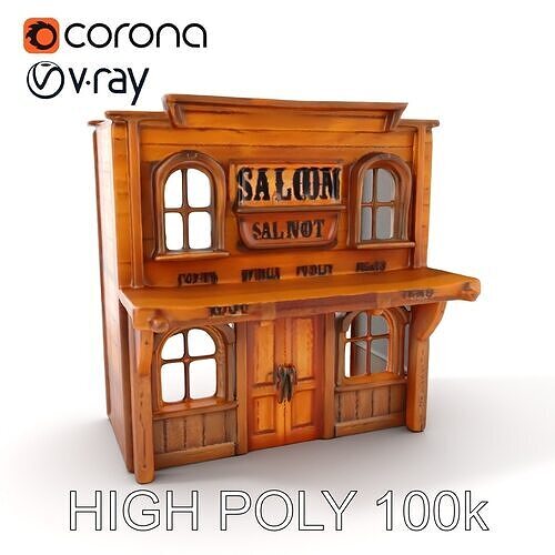 Western Saloon Building D Model Pack Low-poly 3D model