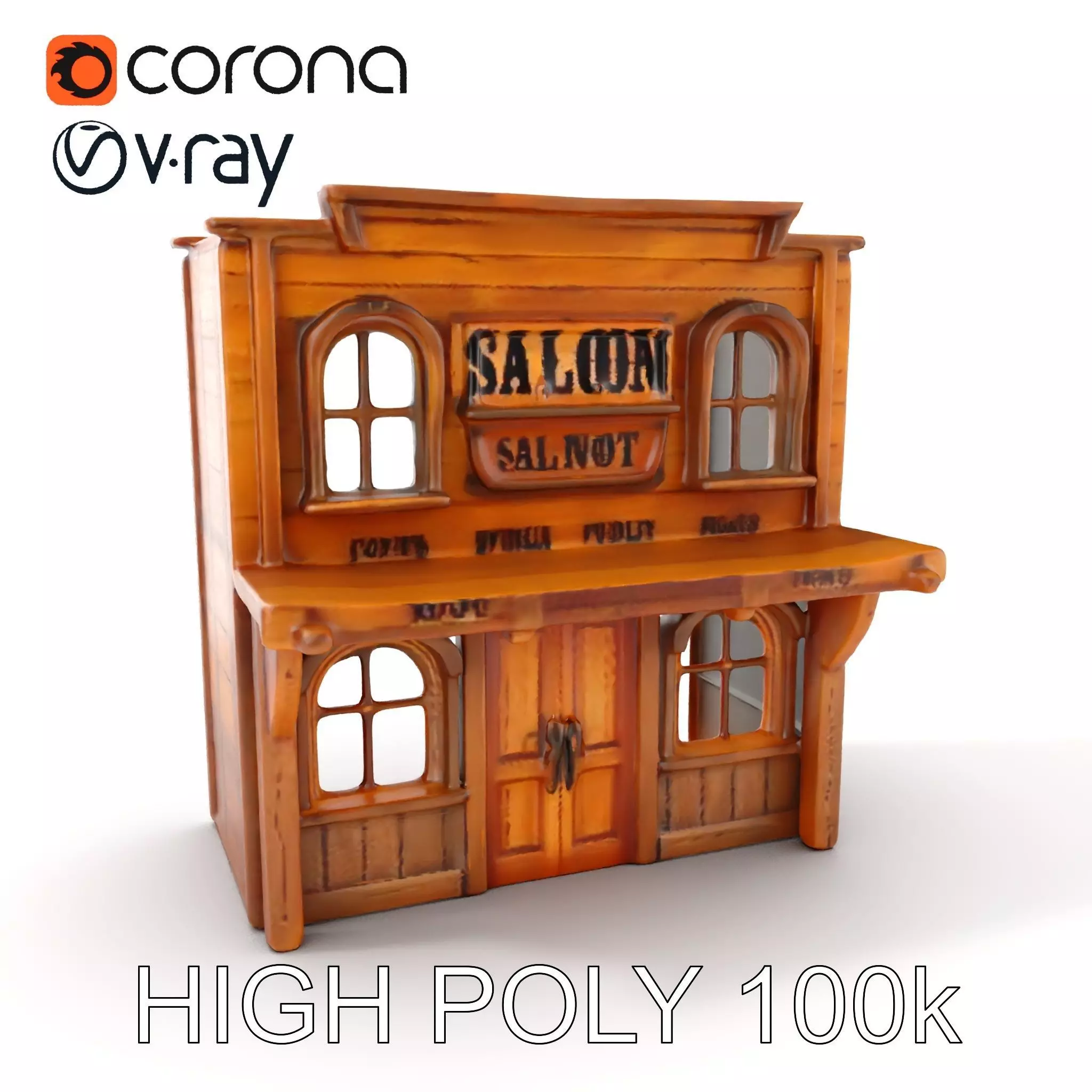 Western Saloon Building D Model Pack Low-poly 3D model_0