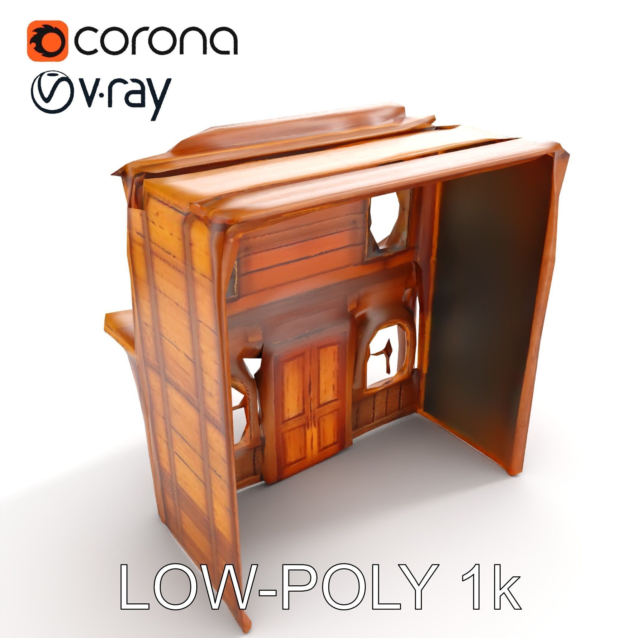 Western Saloon Building D Model Pack Low-poly 3D model_10