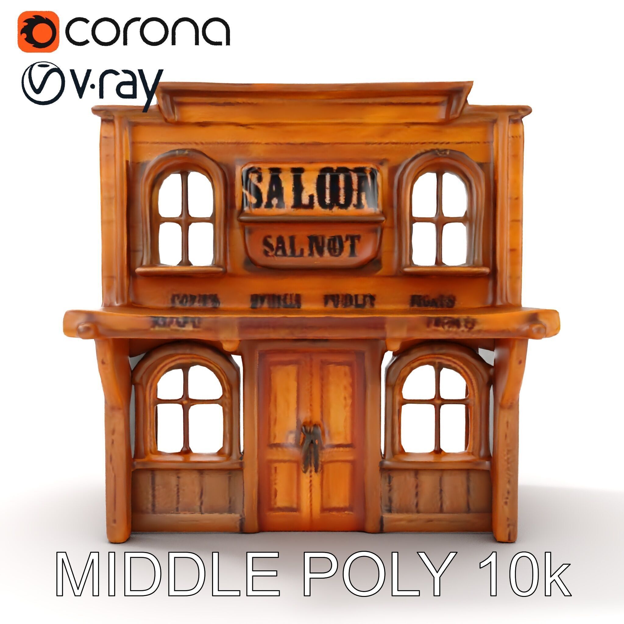 Western Saloon Building D Model Pack Low-poly 3D model_16