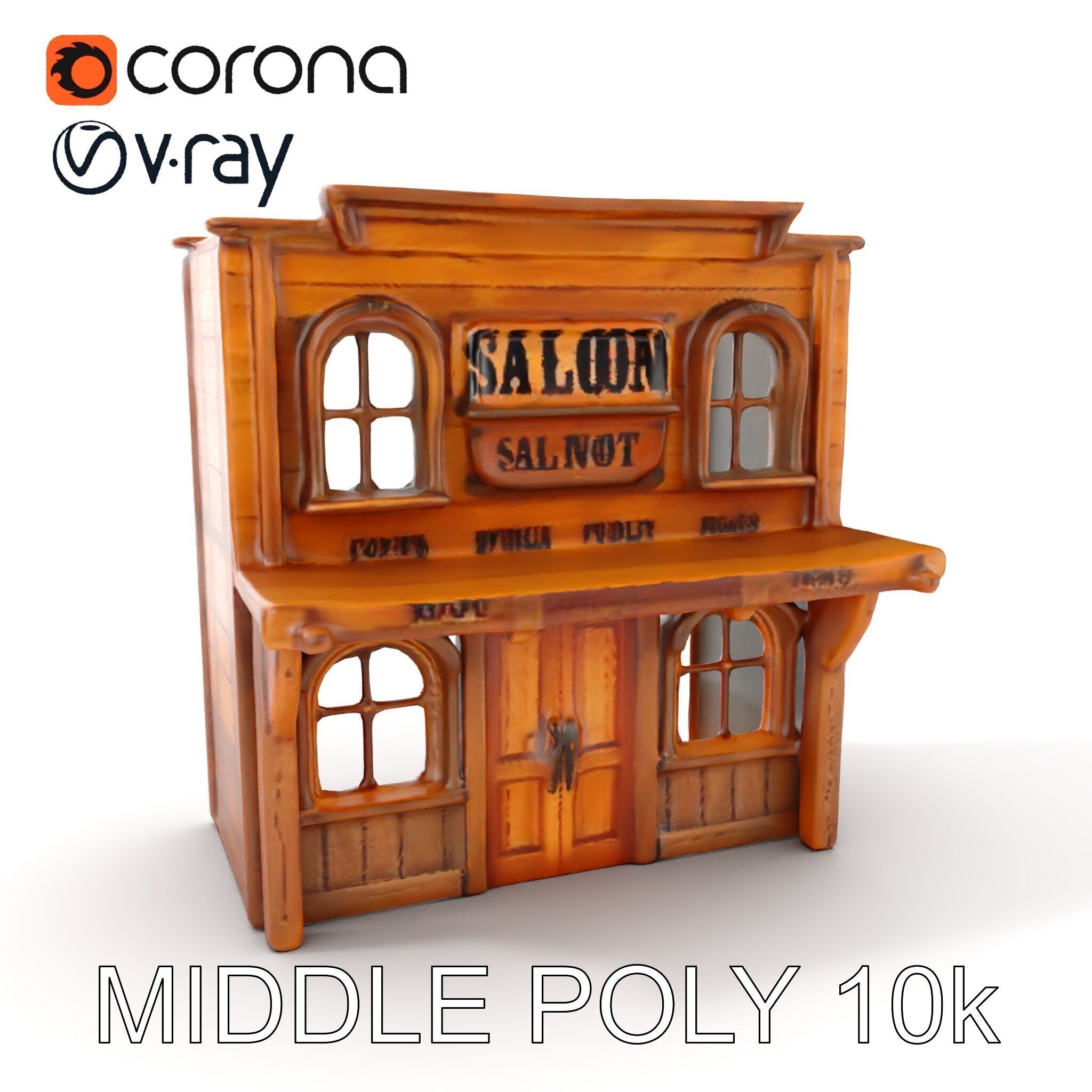Western Saloon Building D Model Pack Low-poly 3D model_6