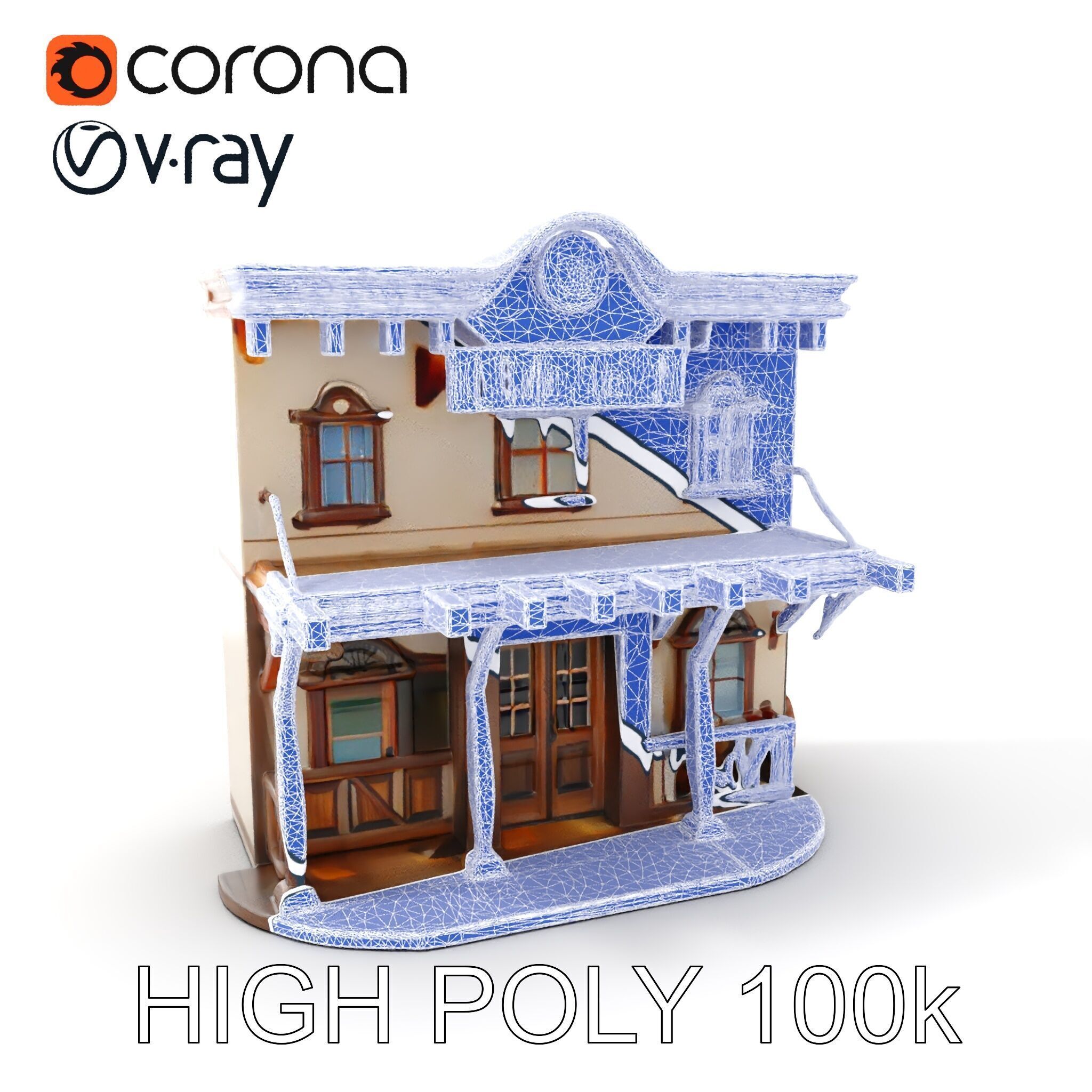 Western Saloon Building Model Pack Low-poly 3D model_11