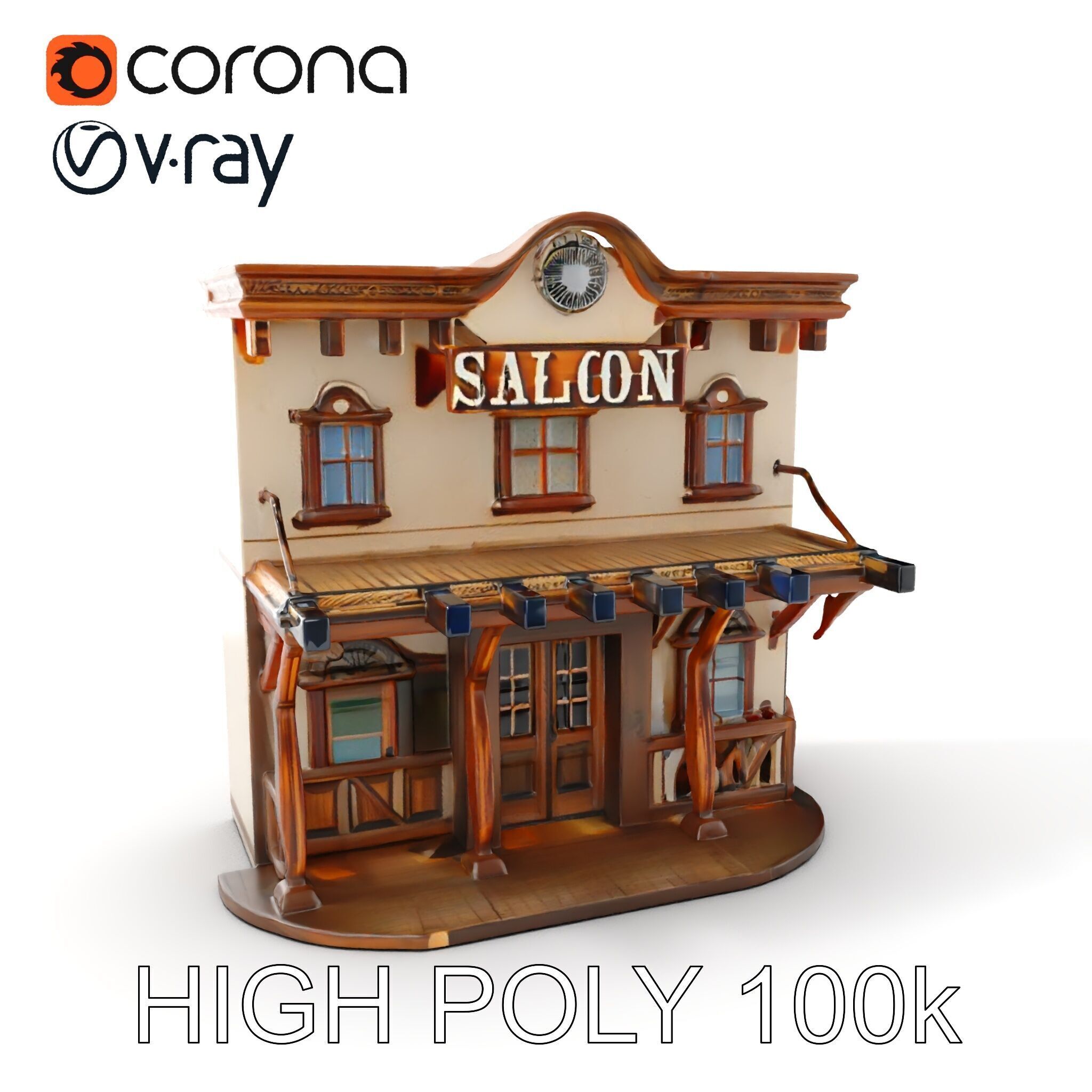 Western Saloon Building Model Pack Low-poly 3D model_7