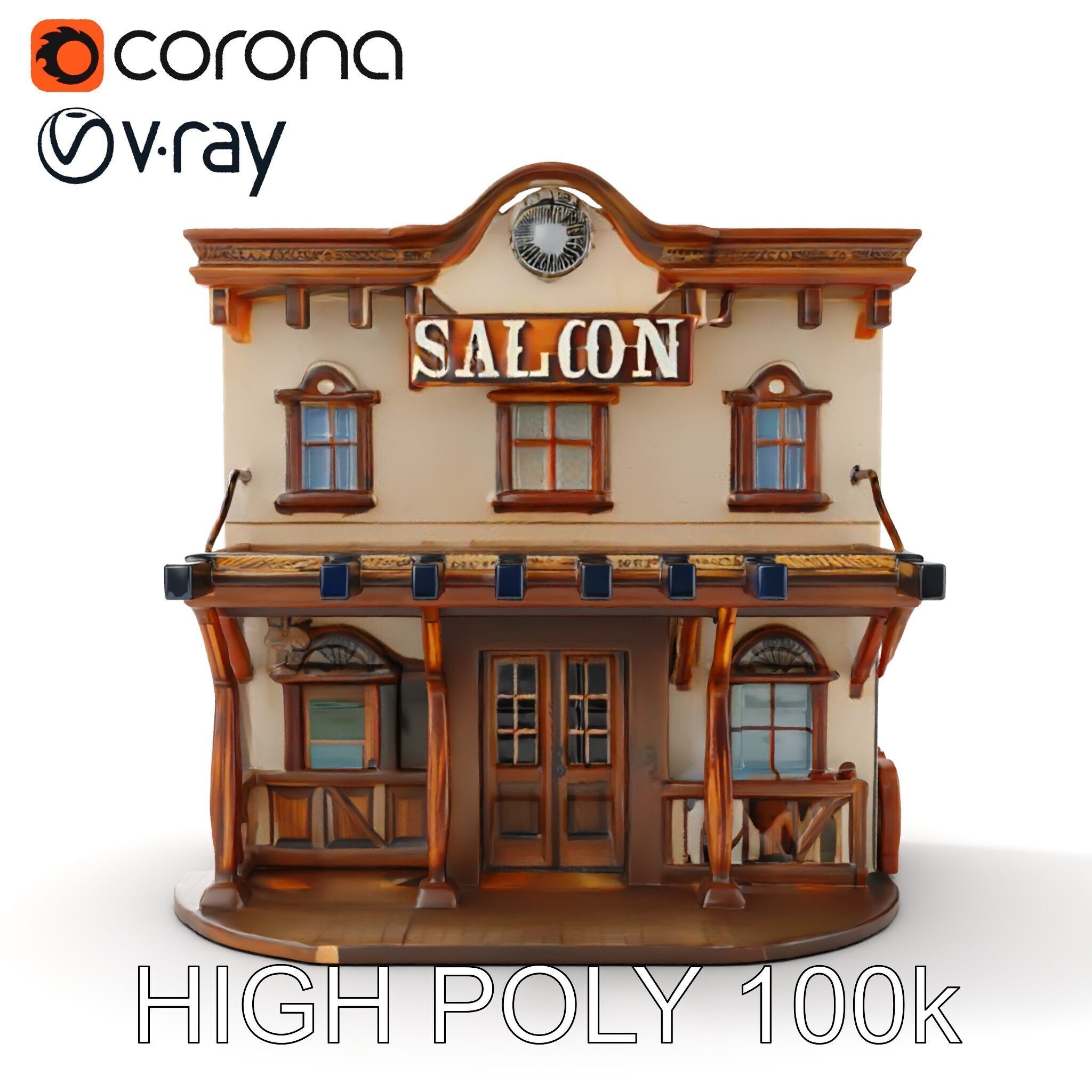 Western Saloon Building Model Pack Low-poly 3D model_16
