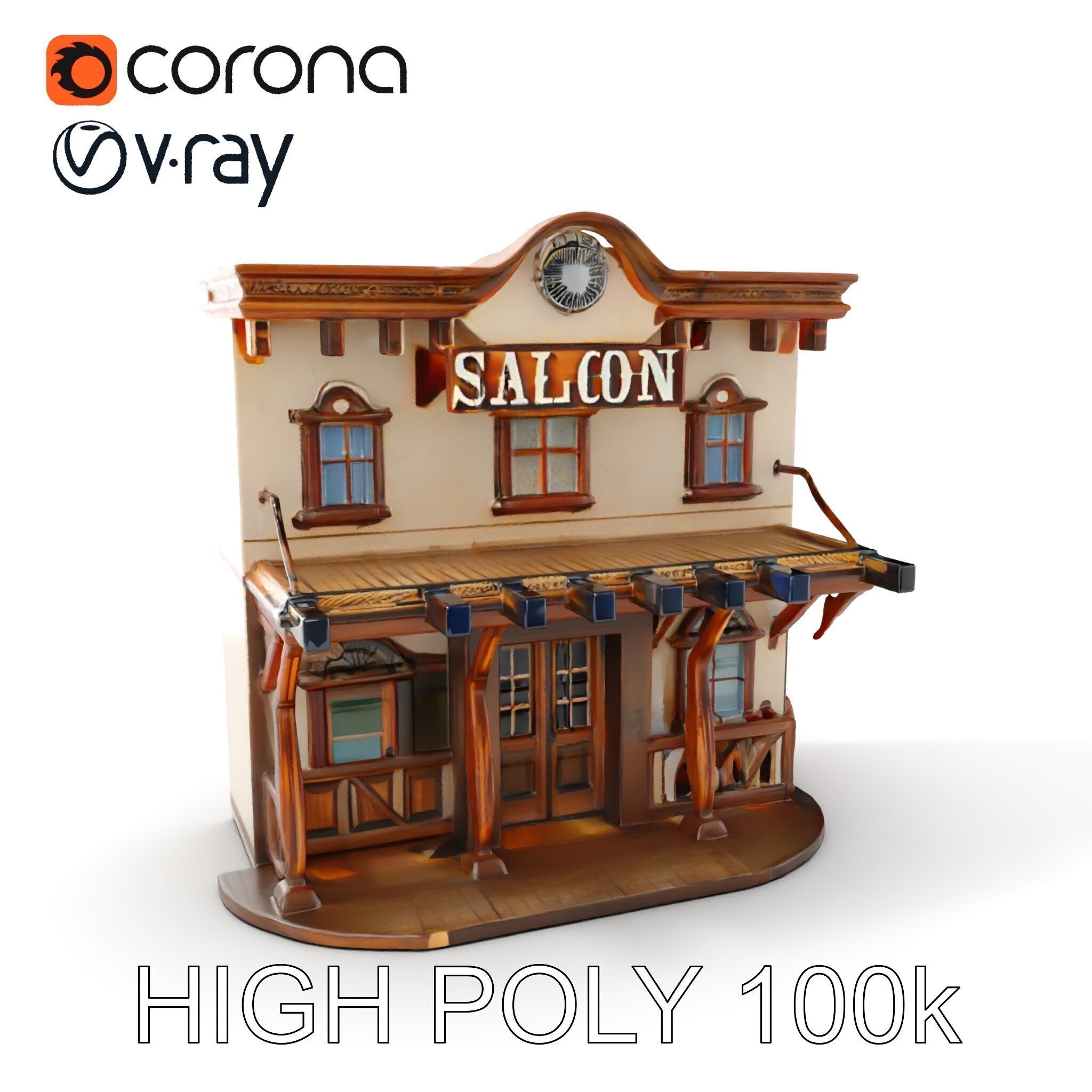 Western Saloon Building Model Pack Low-poly 3D model_13