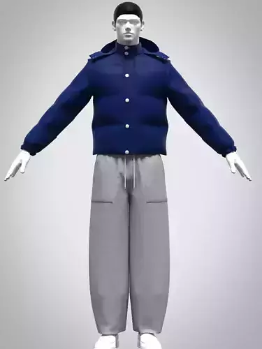 Mens puffer Jacket Rigged Model Low-poly 3D model