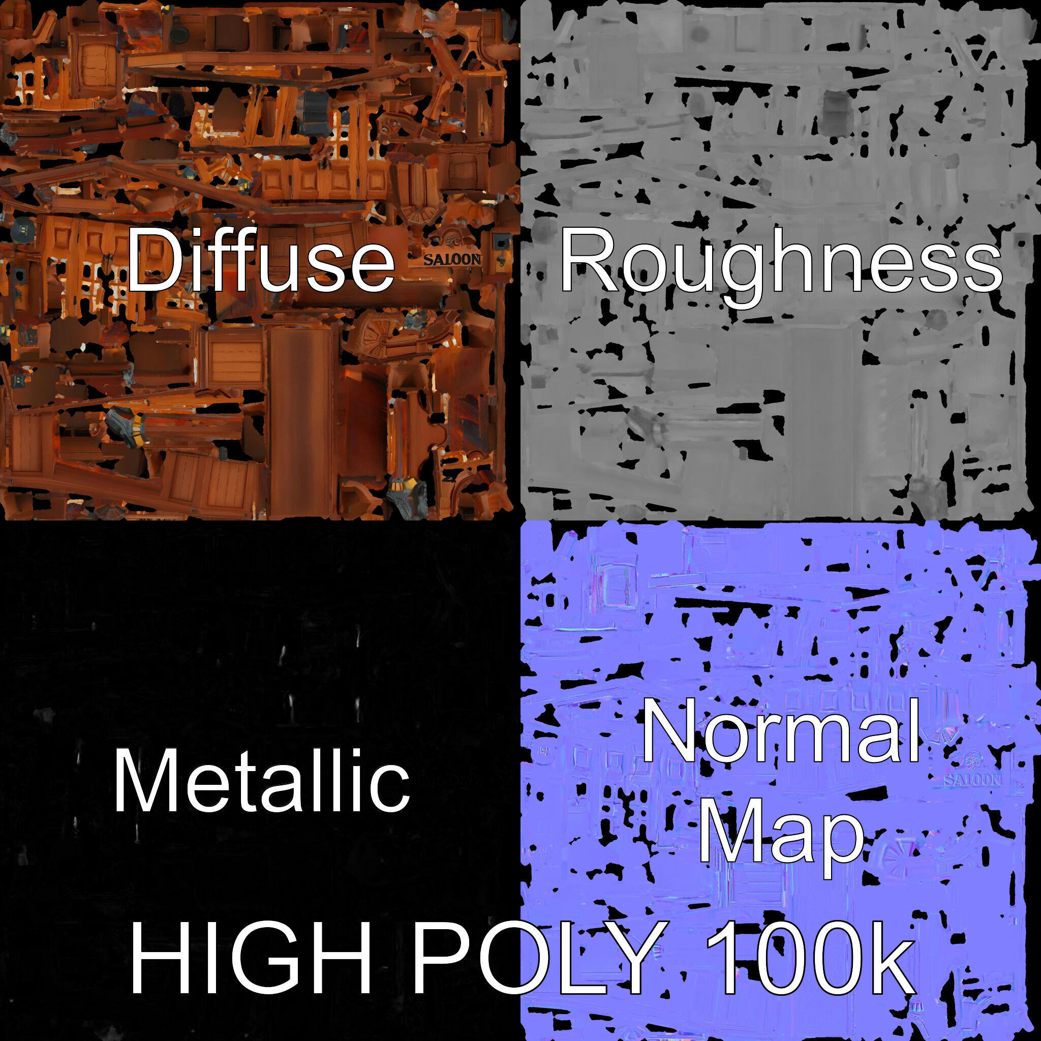 Western Saloon Facade Model Pack  D Architectural Design Low-poly 3D model_3