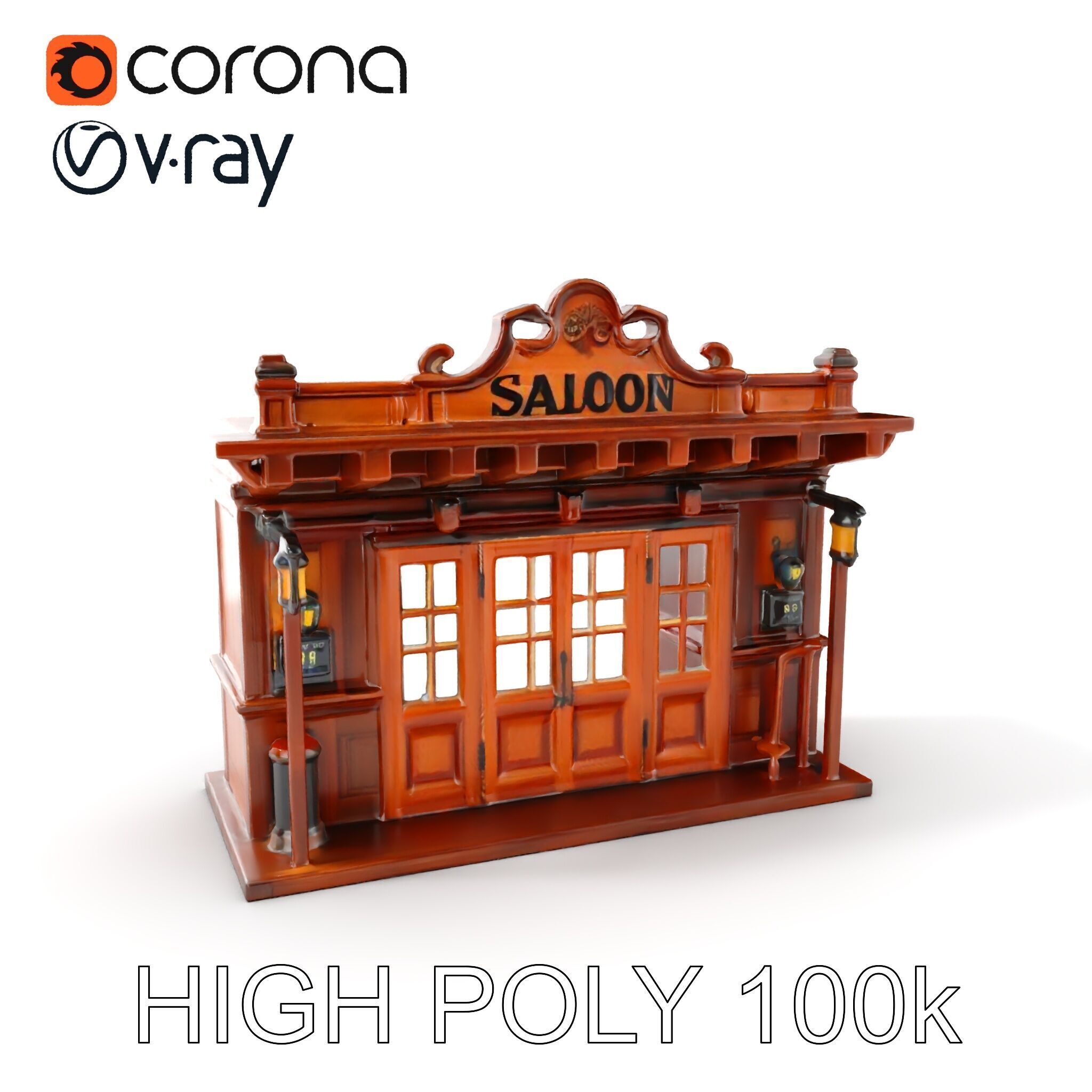 Western Saloon Facade Model Pack  D Architectural Design Low-poly 3D model_14