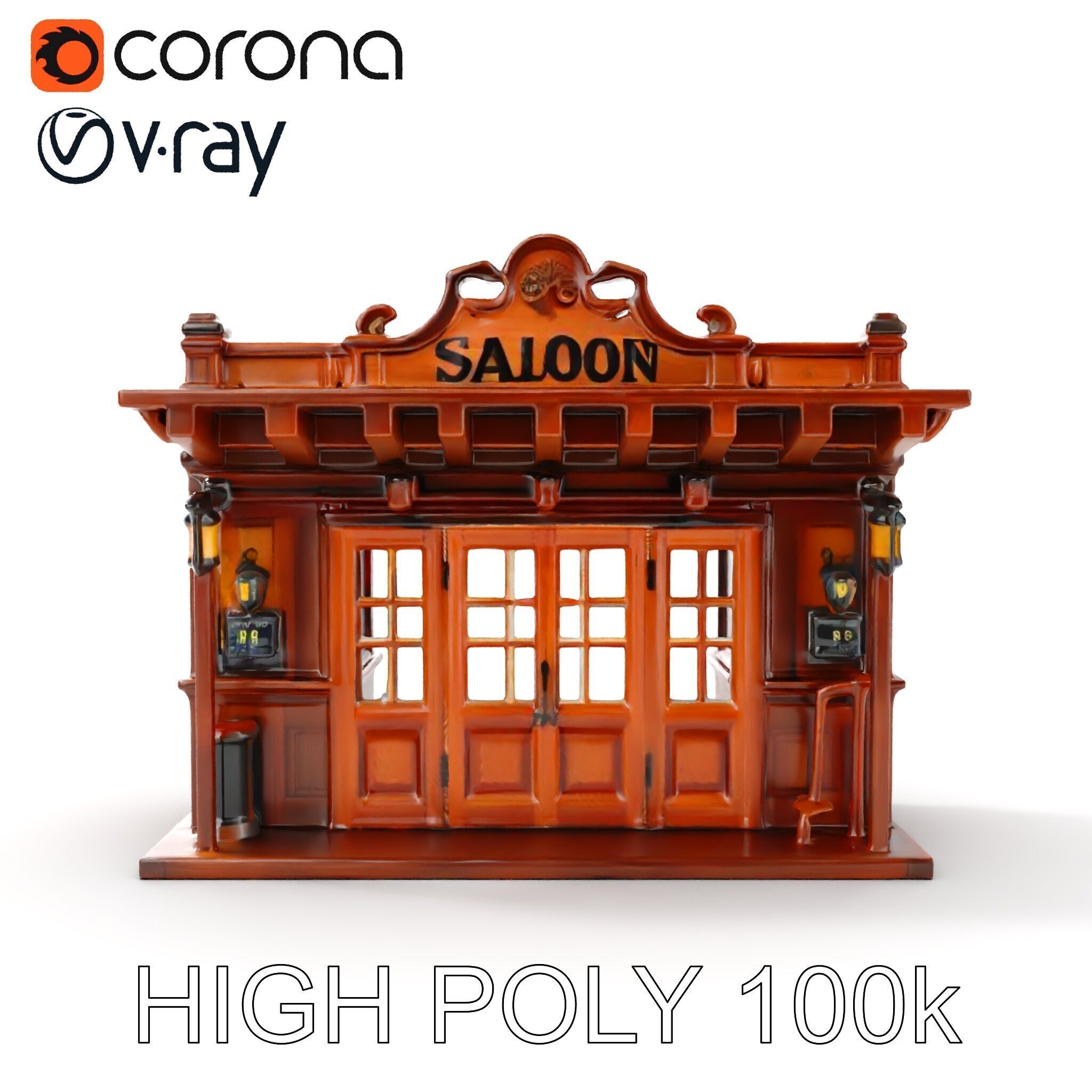 Western Saloon Facade Model Pack  D Architectural Design Low-poly 3D model_12