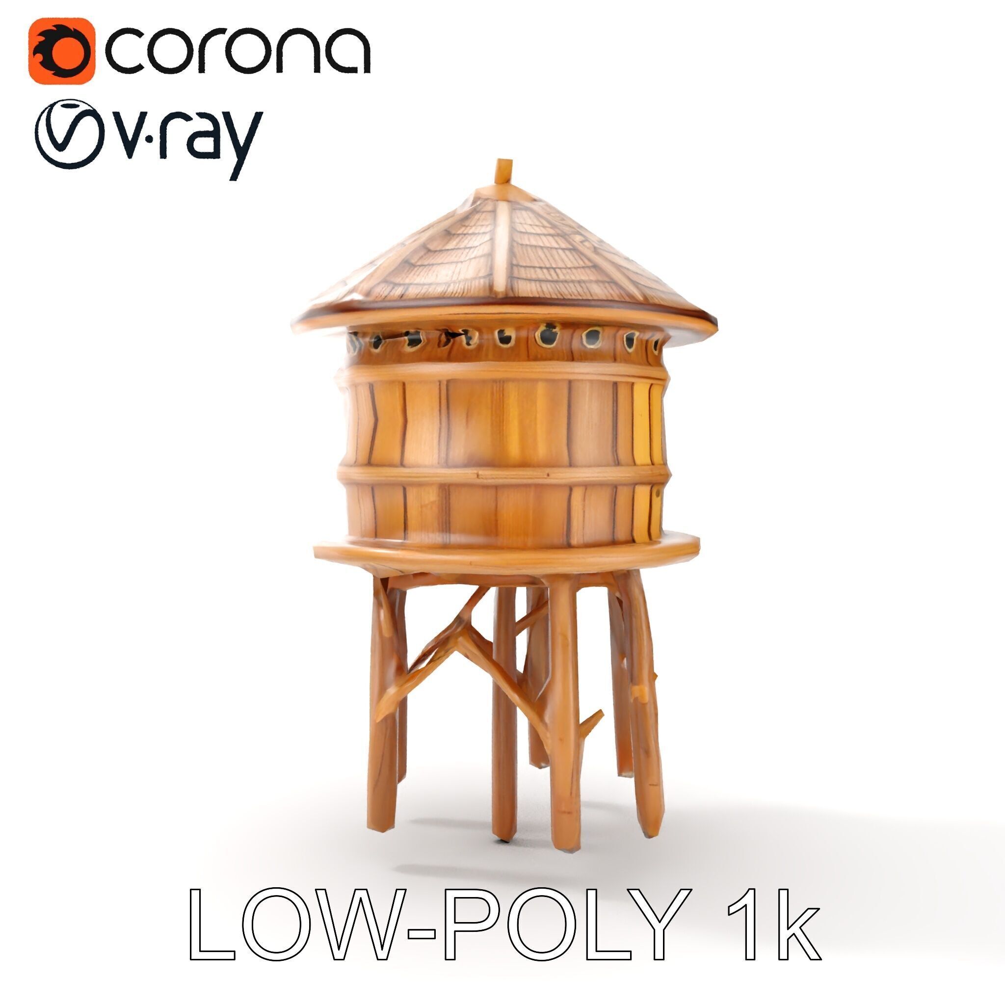 Rustic Wooden Water Tower D Model Pack Low-poly 3D model_25