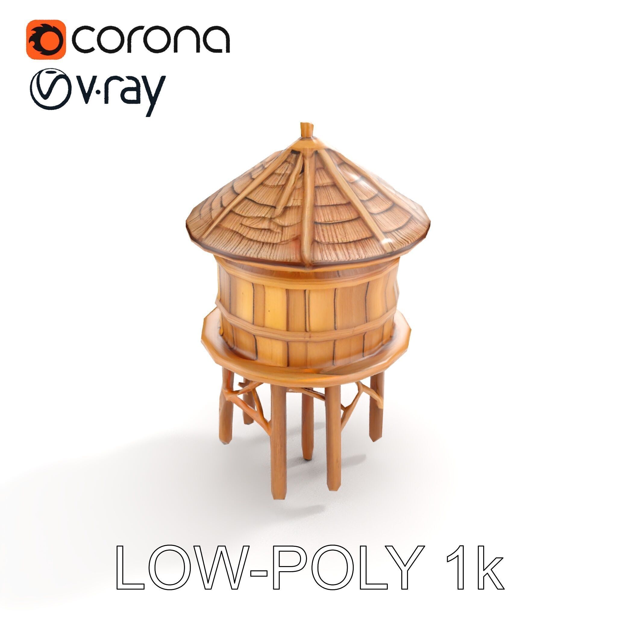 Rustic Wooden Water Tower D Model Pack Low-poly 3D model_9