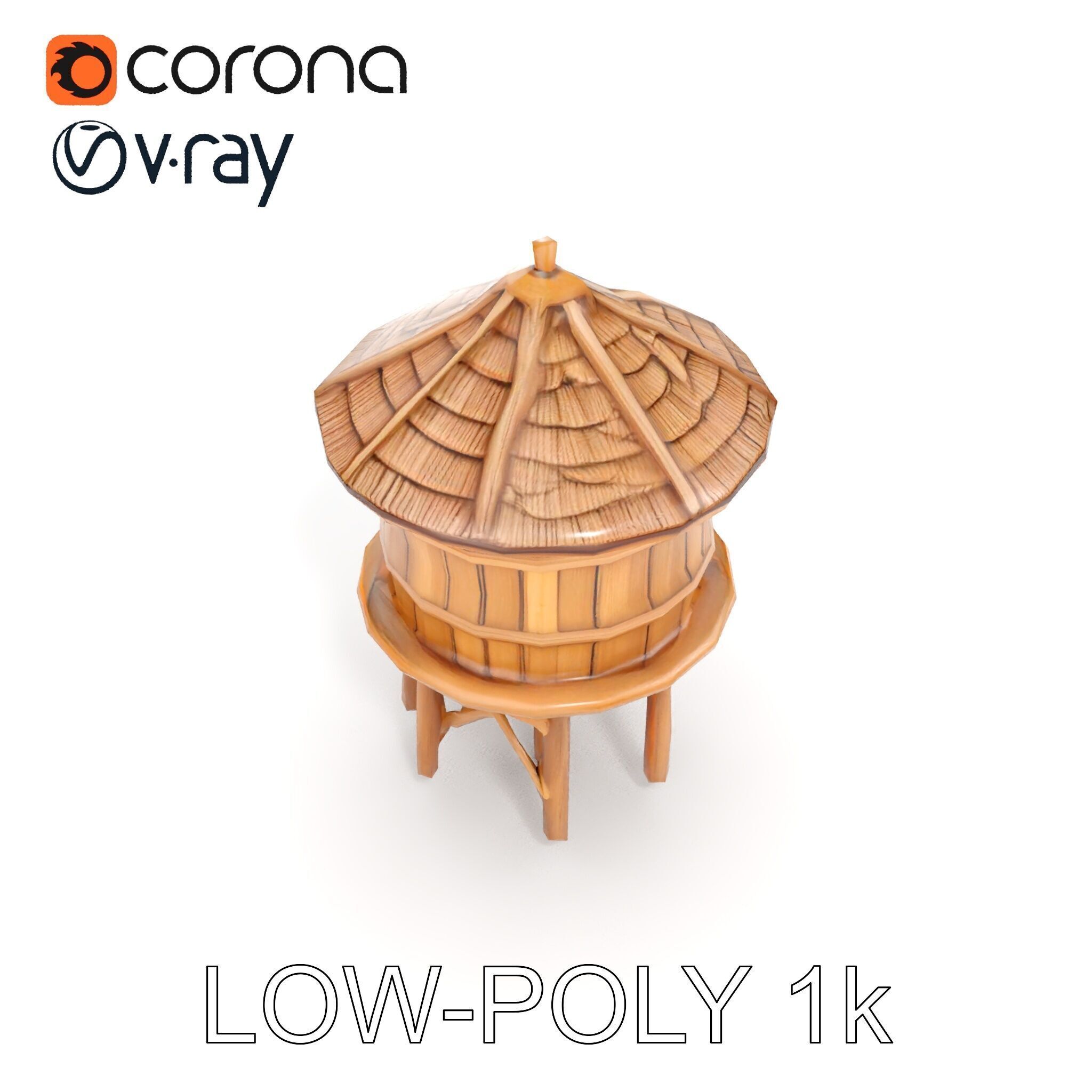 Rustic Wooden Water Tower D Model Pack Low-poly 3D model_7