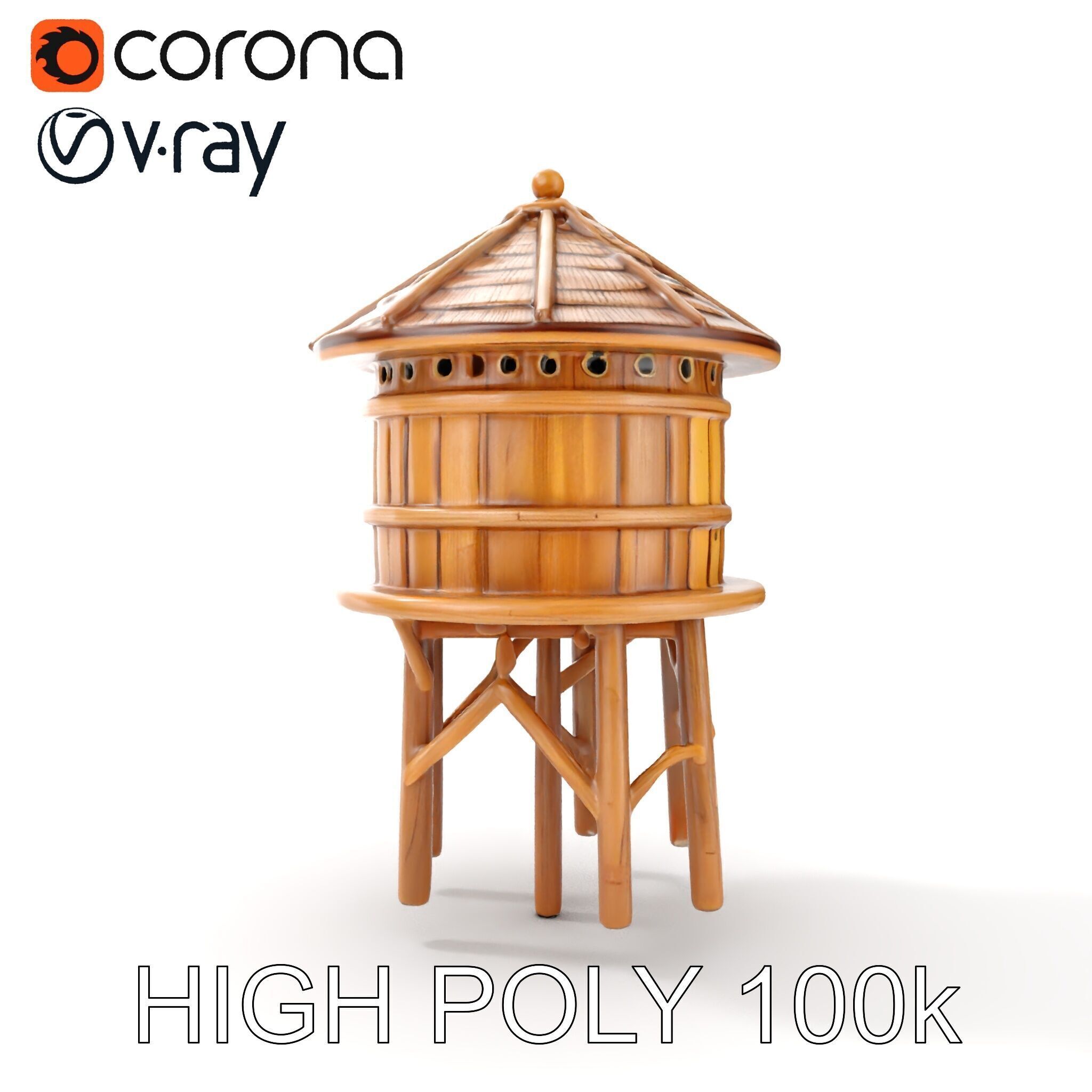 Rustic Wooden Water Tower D Model Pack Low-poly 3D model_13