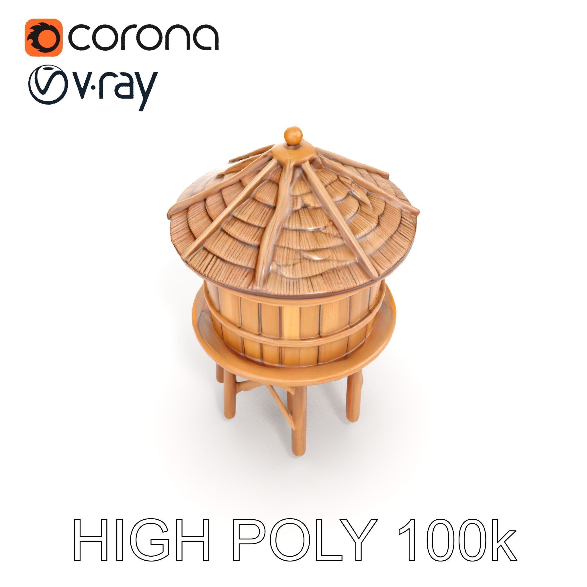 Rustic Wooden Water Tower D Model Pack Low-poly 3D model_19