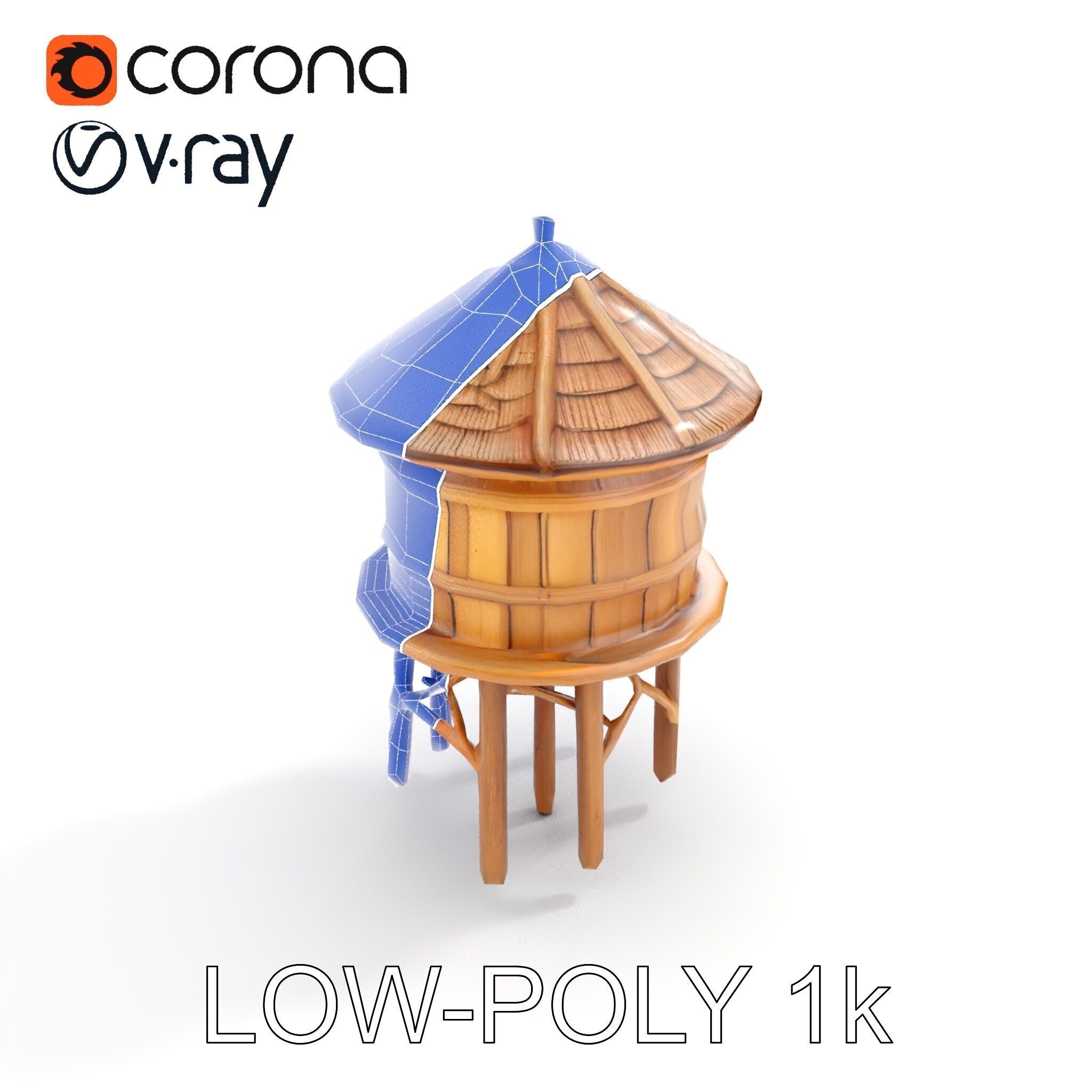 Rustic Wooden Water Tower D Model Pack Low-poly 3D model_31