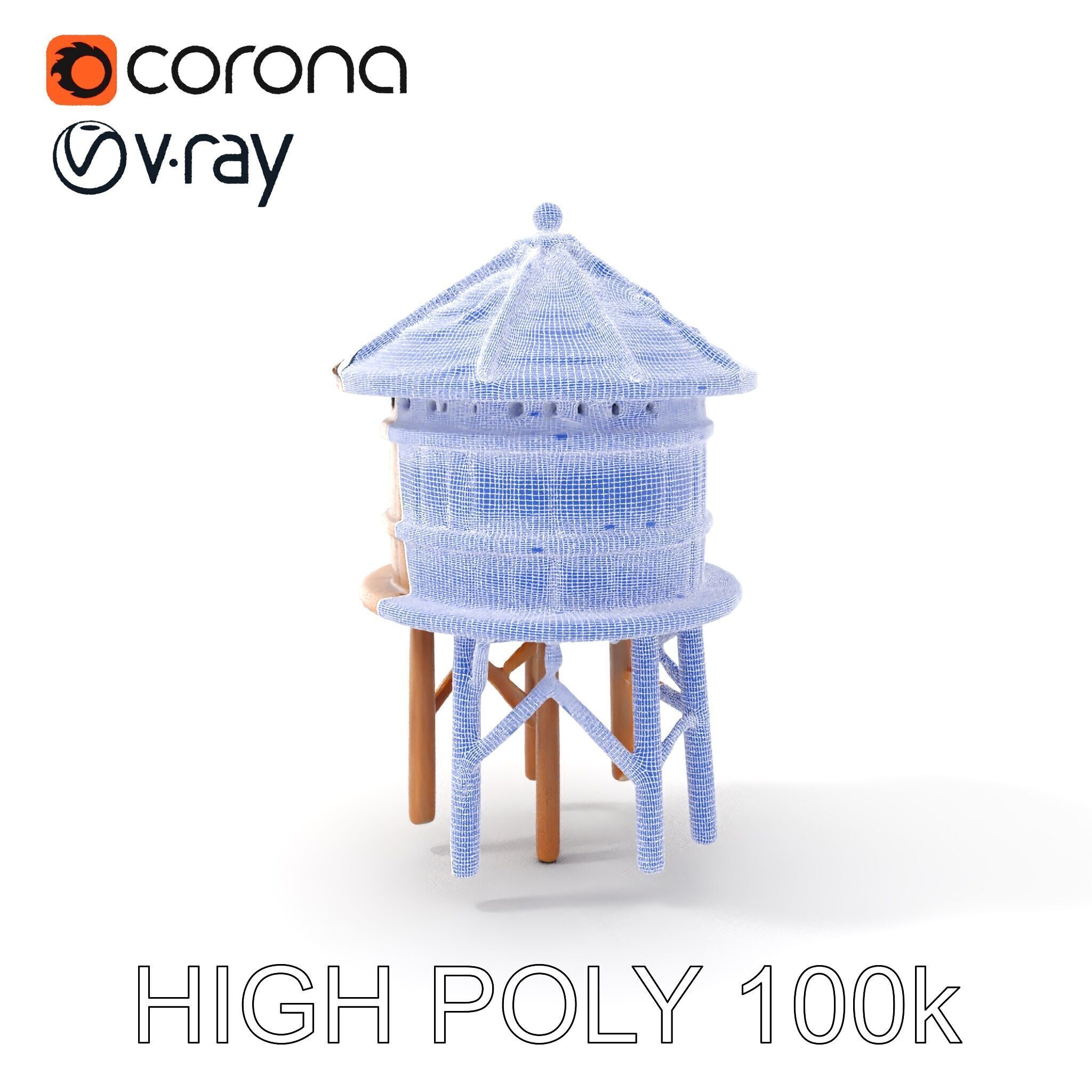 Rustic Wooden Water Tower D Model Pack Low-poly 3D model_4