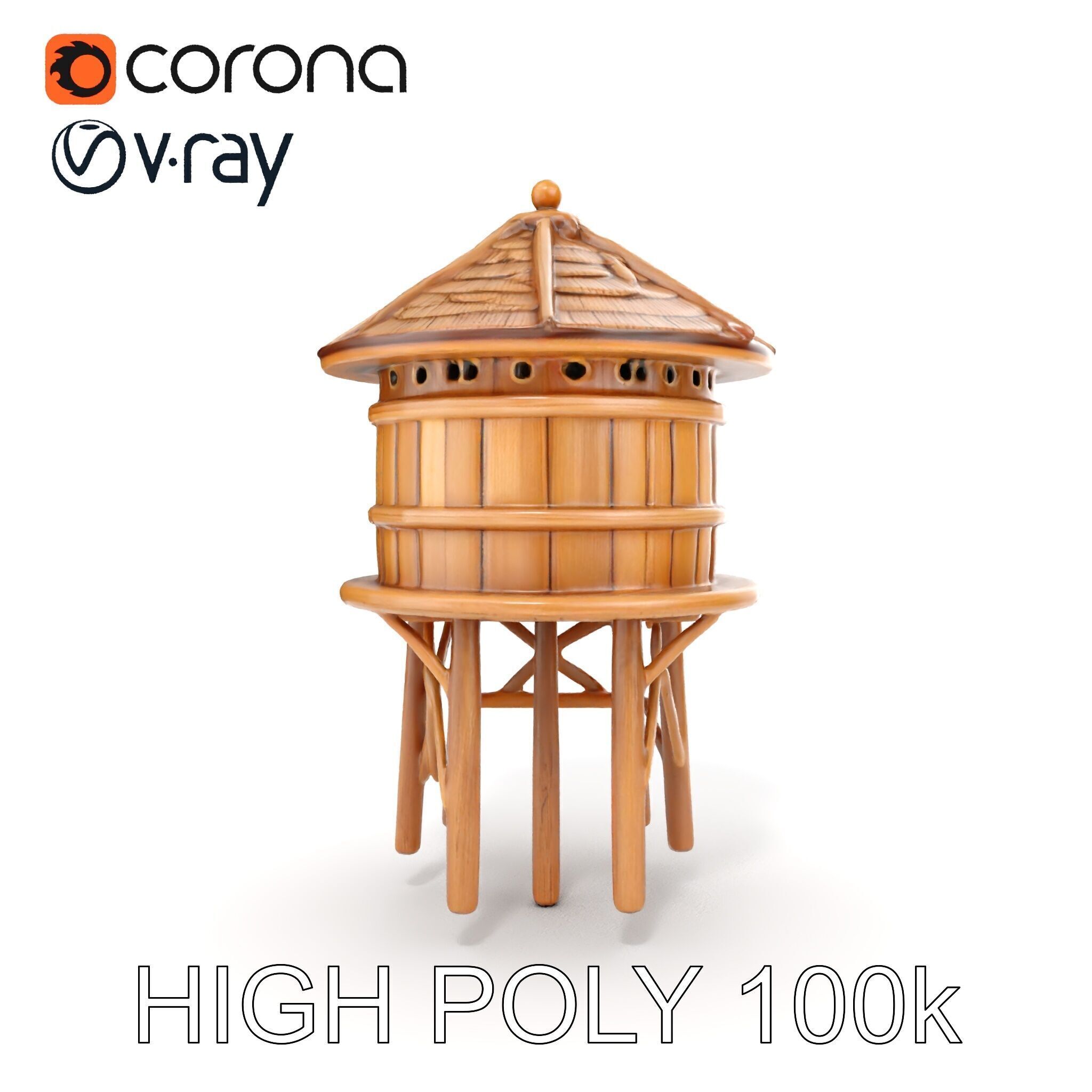 Rustic Wooden Water Tower D Model Pack Low-poly 3D model_10