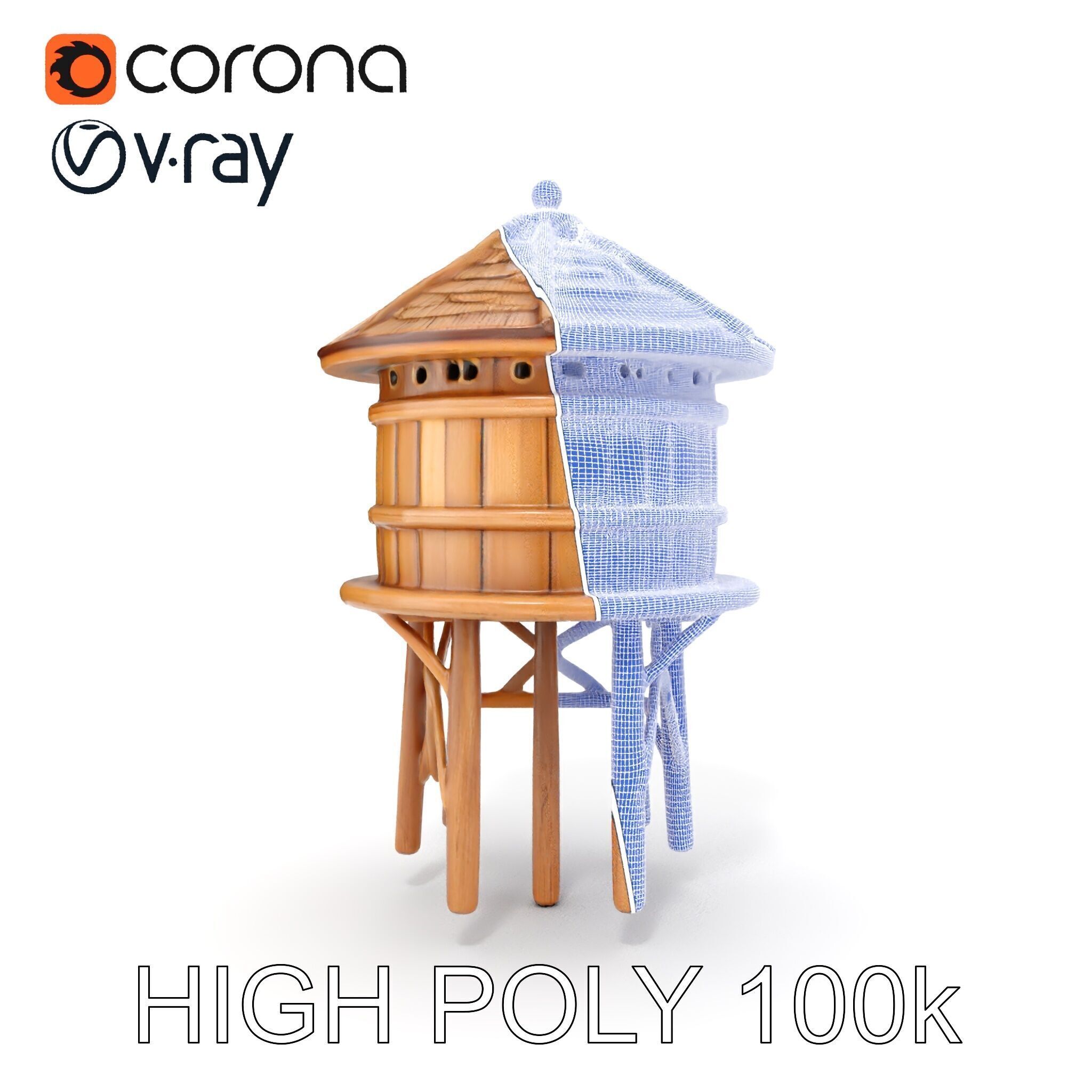 Rustic Wooden Water Tower D Model Pack Low-poly 3D model_32