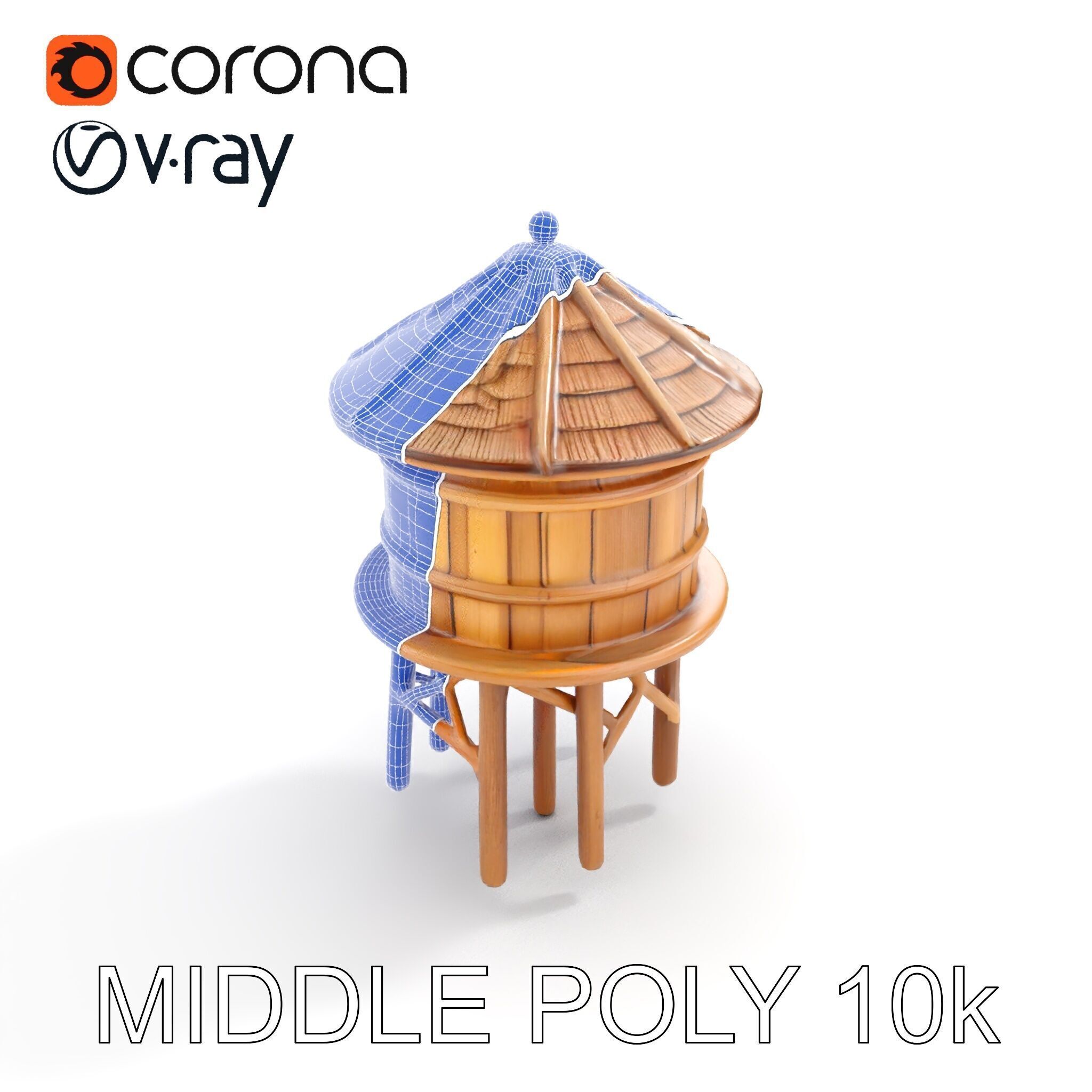Rustic Wooden Water Tower D Model Pack Low-poly 3D model_27