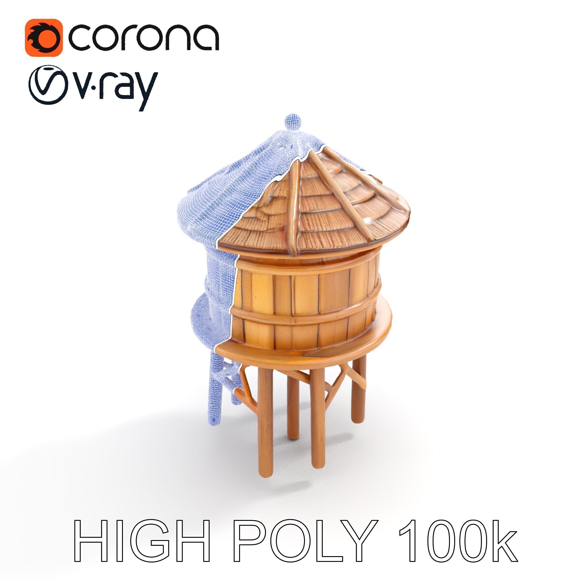 Rustic Wooden Water Tower D Model Pack Low-poly 3D model_29