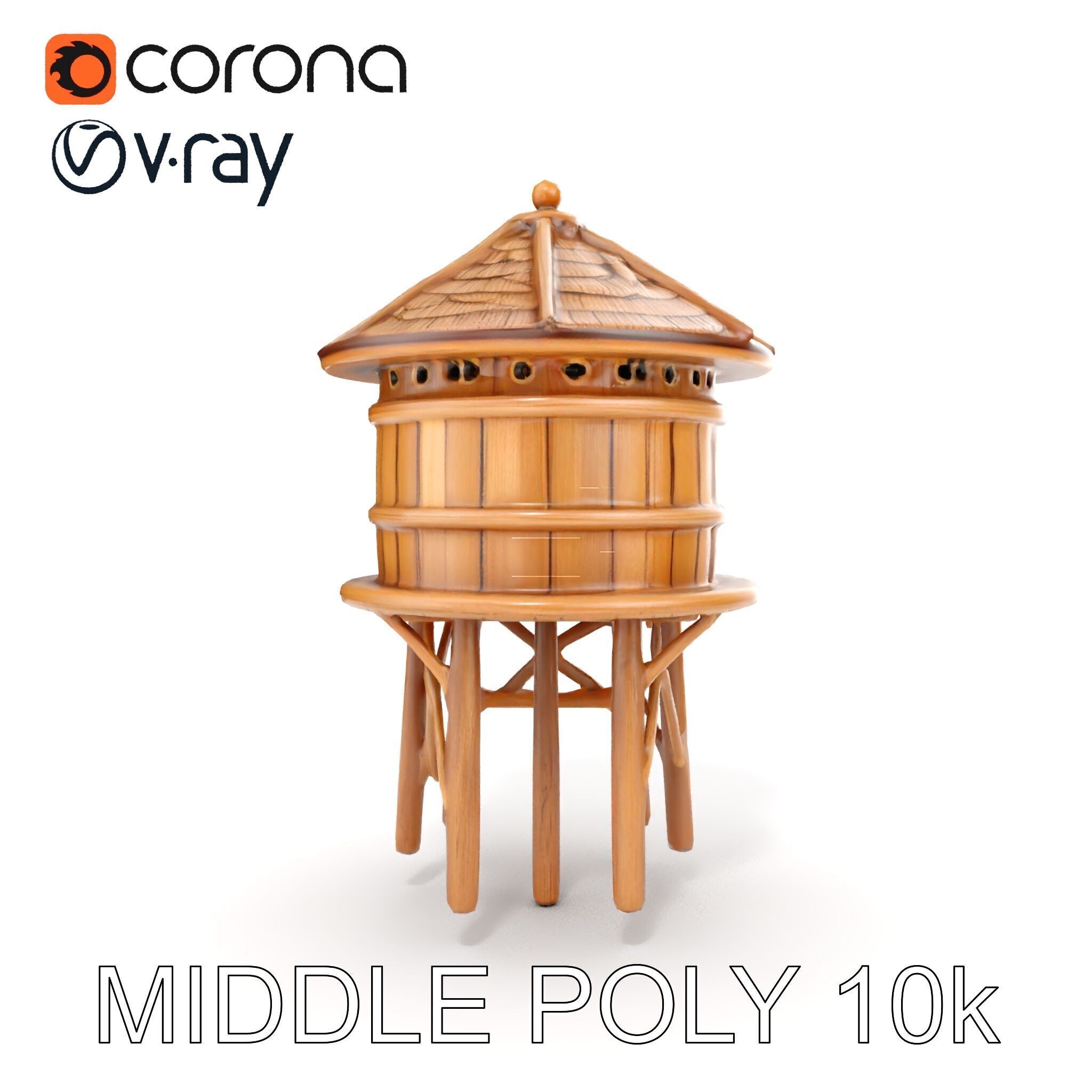 Rustic Wooden Water Tower D Model Pack Low-poly 3D model_14