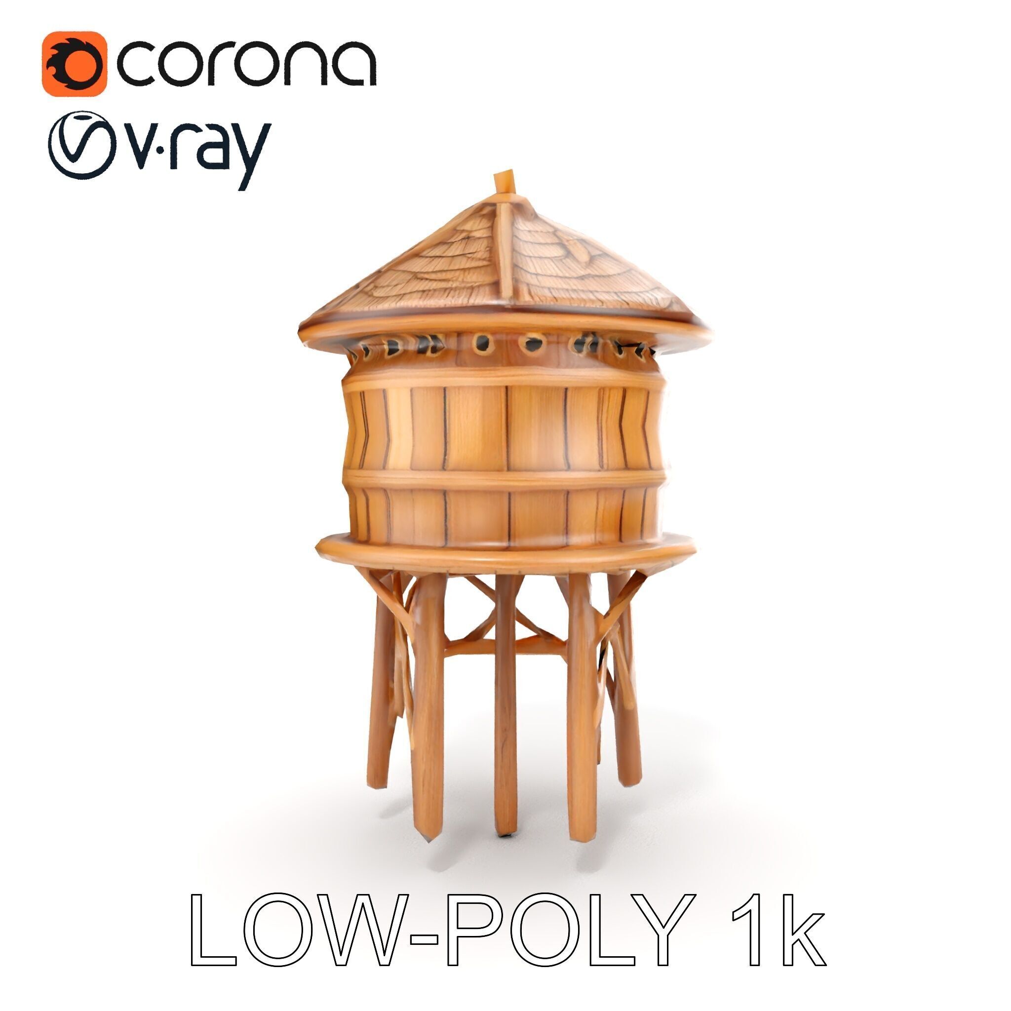 Rustic Wooden Water Tower D Model Pack Low-poly 3D model_12