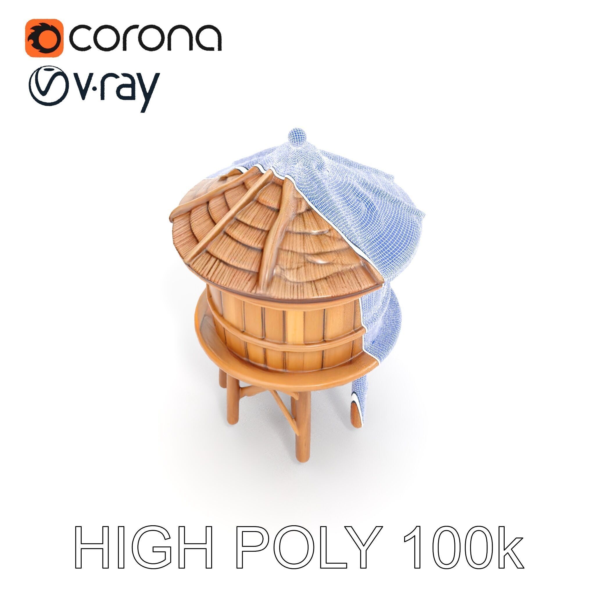 Rustic Wooden Water Tower D Model Pack Low-poly 3D model_26