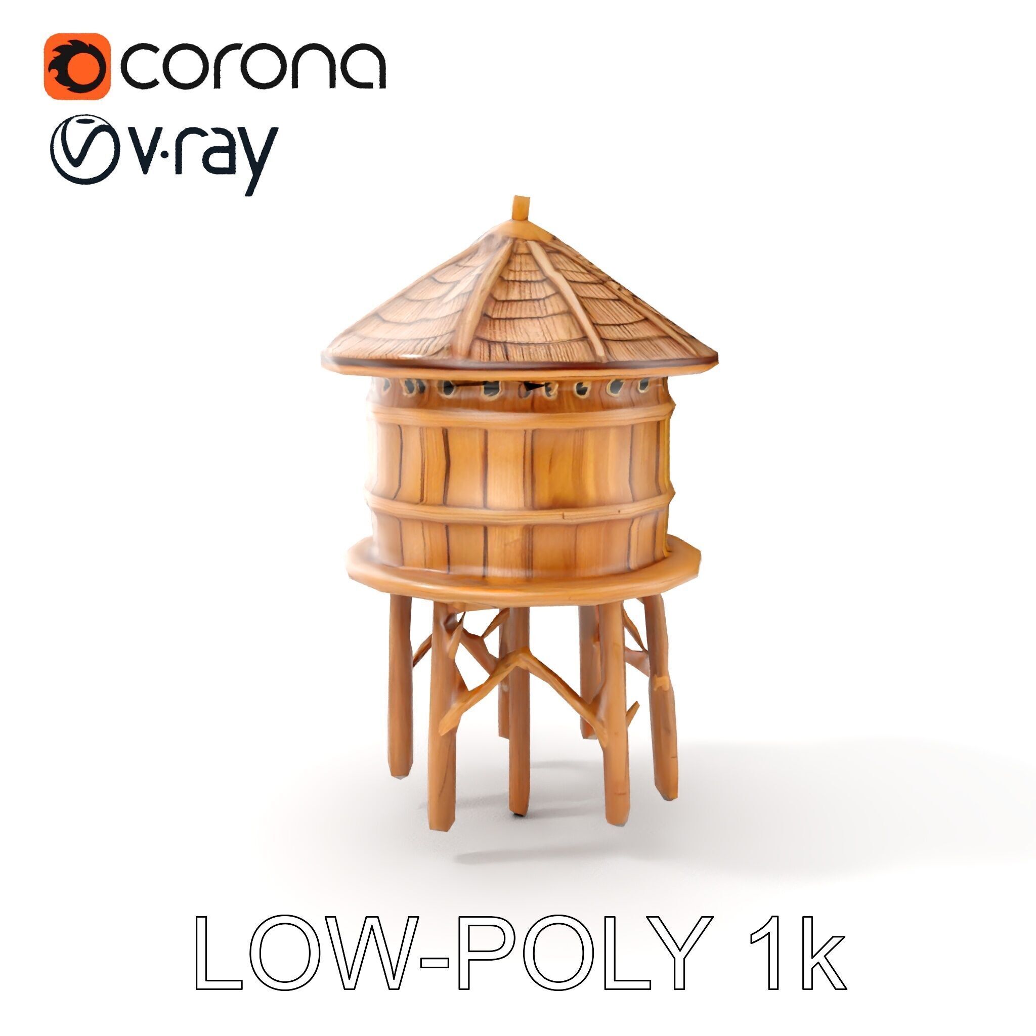 Rustic Wooden Water Tower D Model Pack Low-poly 3D model_15