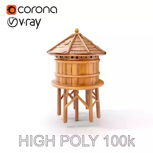 Rustic Wooden Water Tower D Model Pack Low-poly 3D model