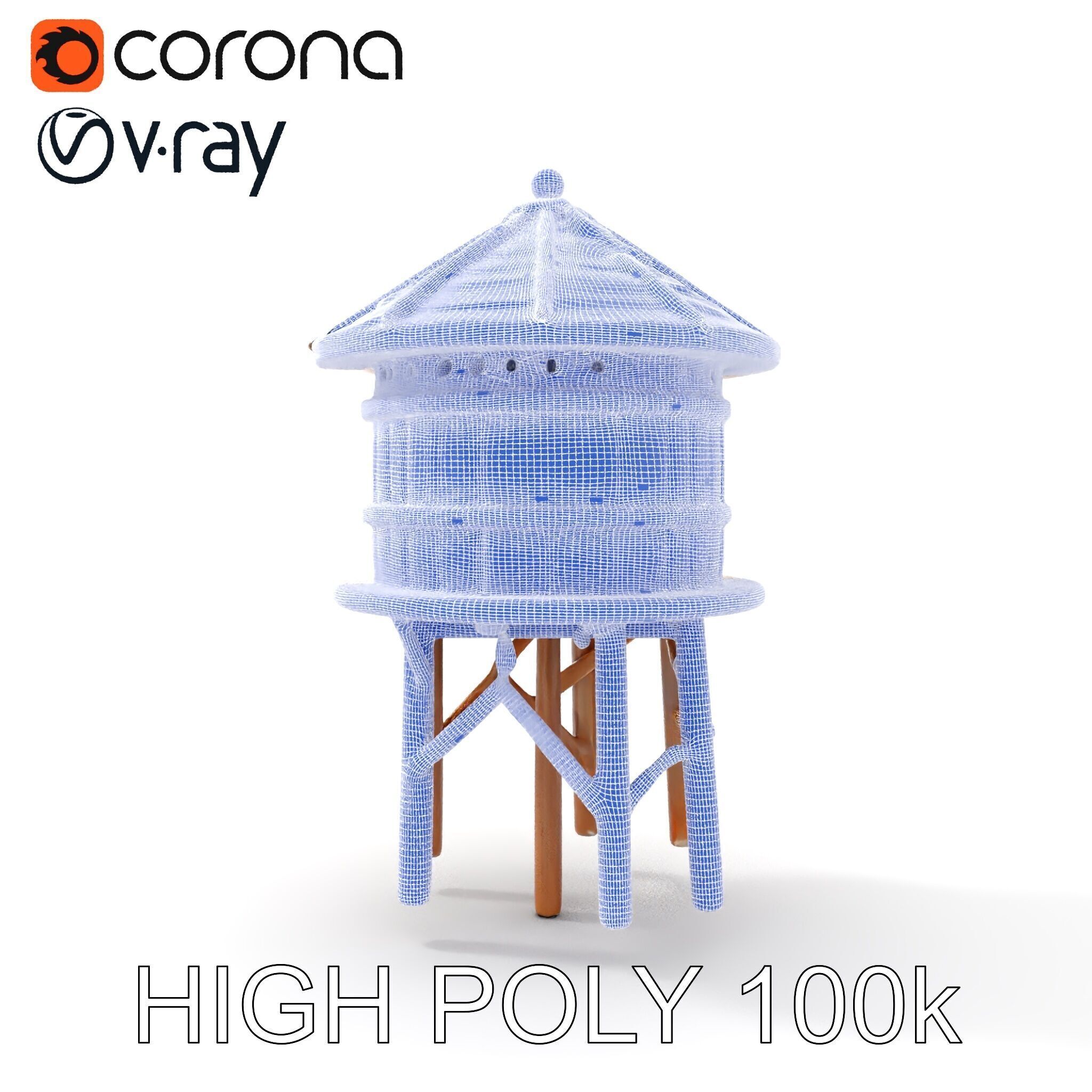 Rustic Wooden Water Tower D Model Pack Low-poly 3D model_35