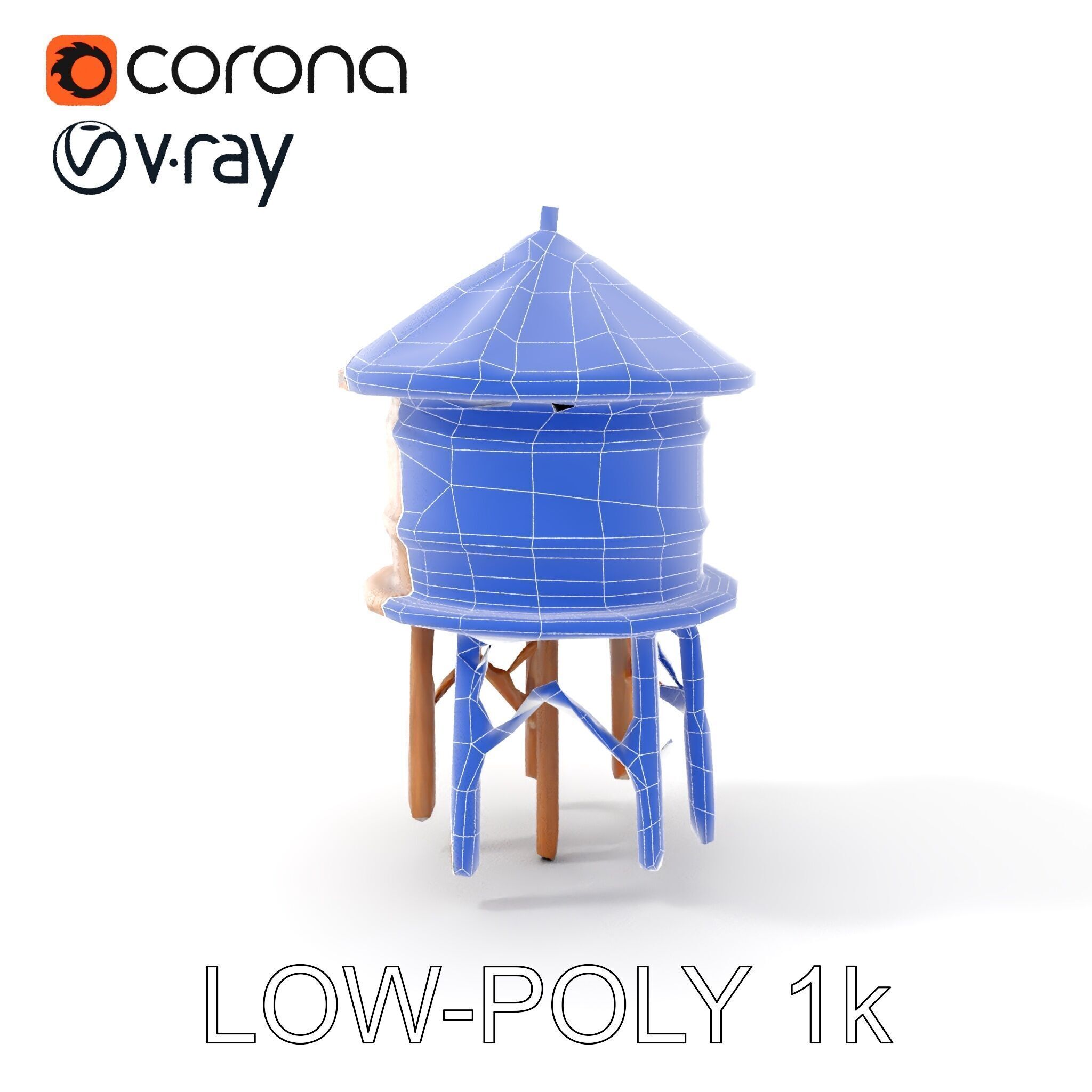 Rustic Wooden Water Tower D Model Pack Low-poly 3D model_23