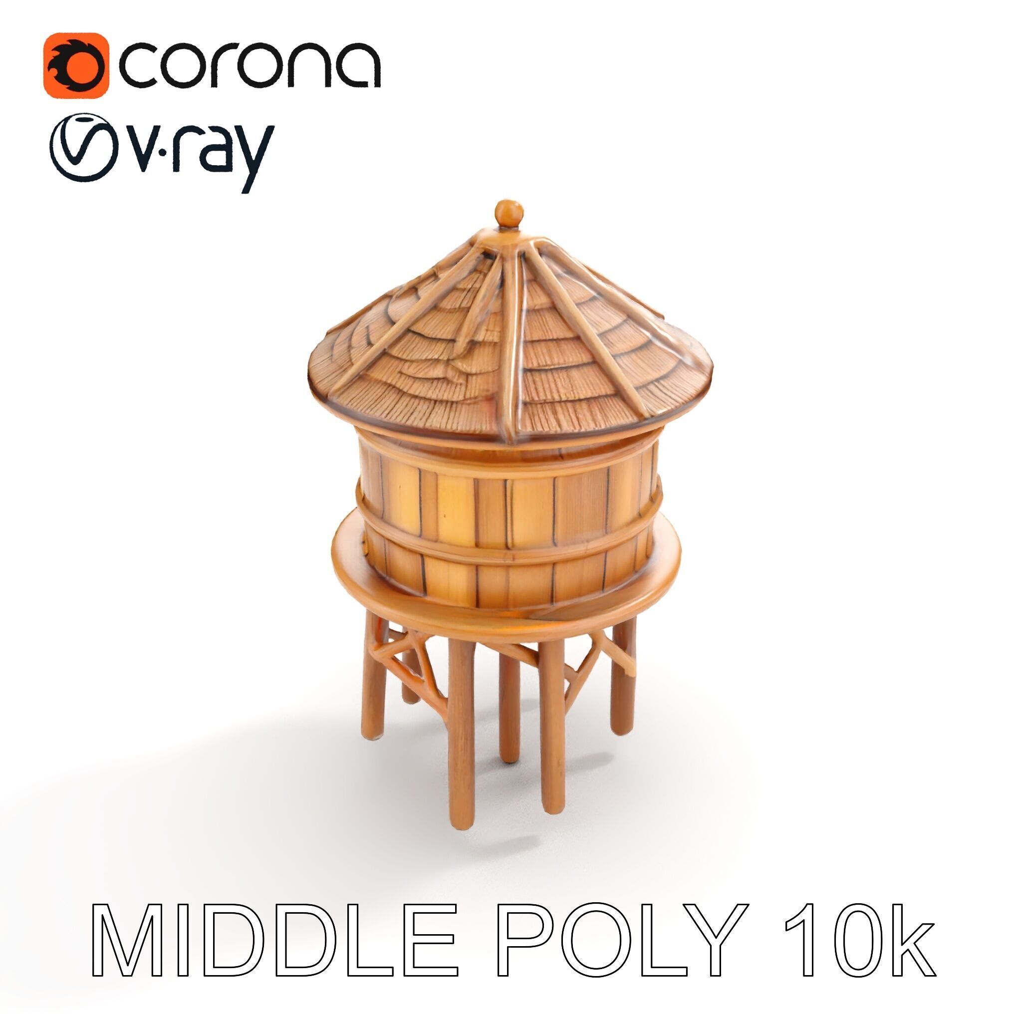 Rustic Wooden Water Tower D Model Pack Low-poly 3D model_8