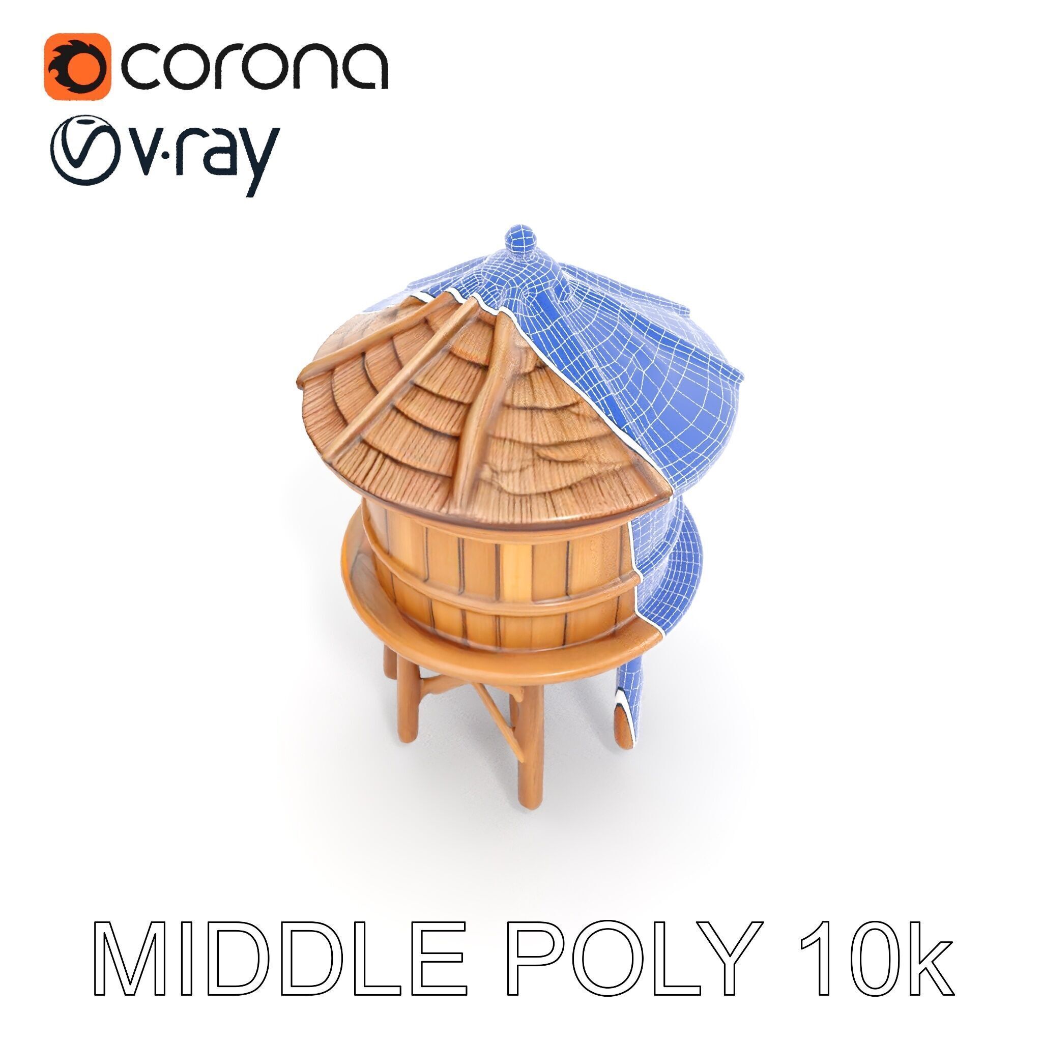 Rustic Wooden Water Tower D Model Pack Low-poly 3D model_30