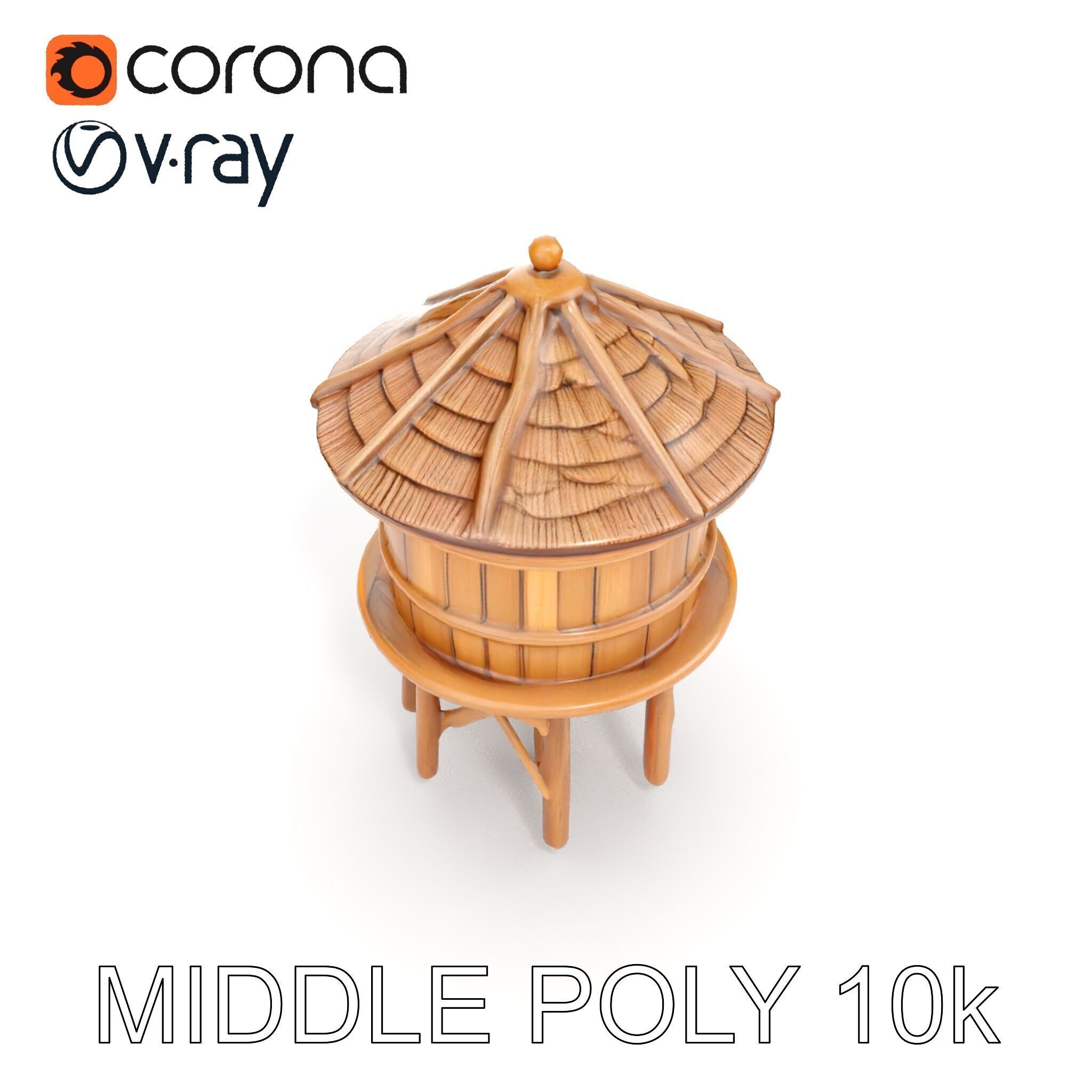 Rustic Wooden Water Tower D Model Pack Low-poly 3D model_11