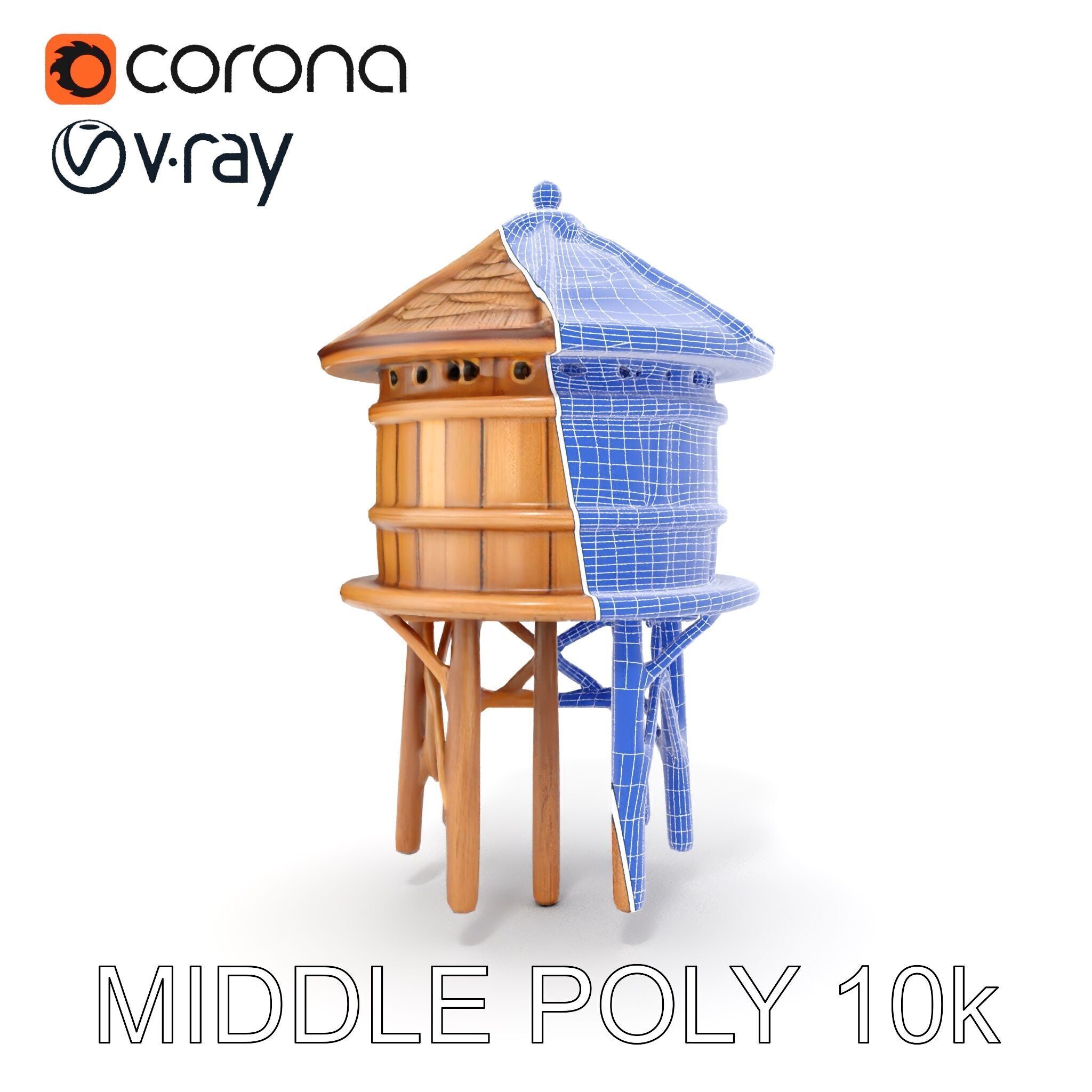 Rustic Wooden Water Tower D Model Pack Low-poly 3D model_17