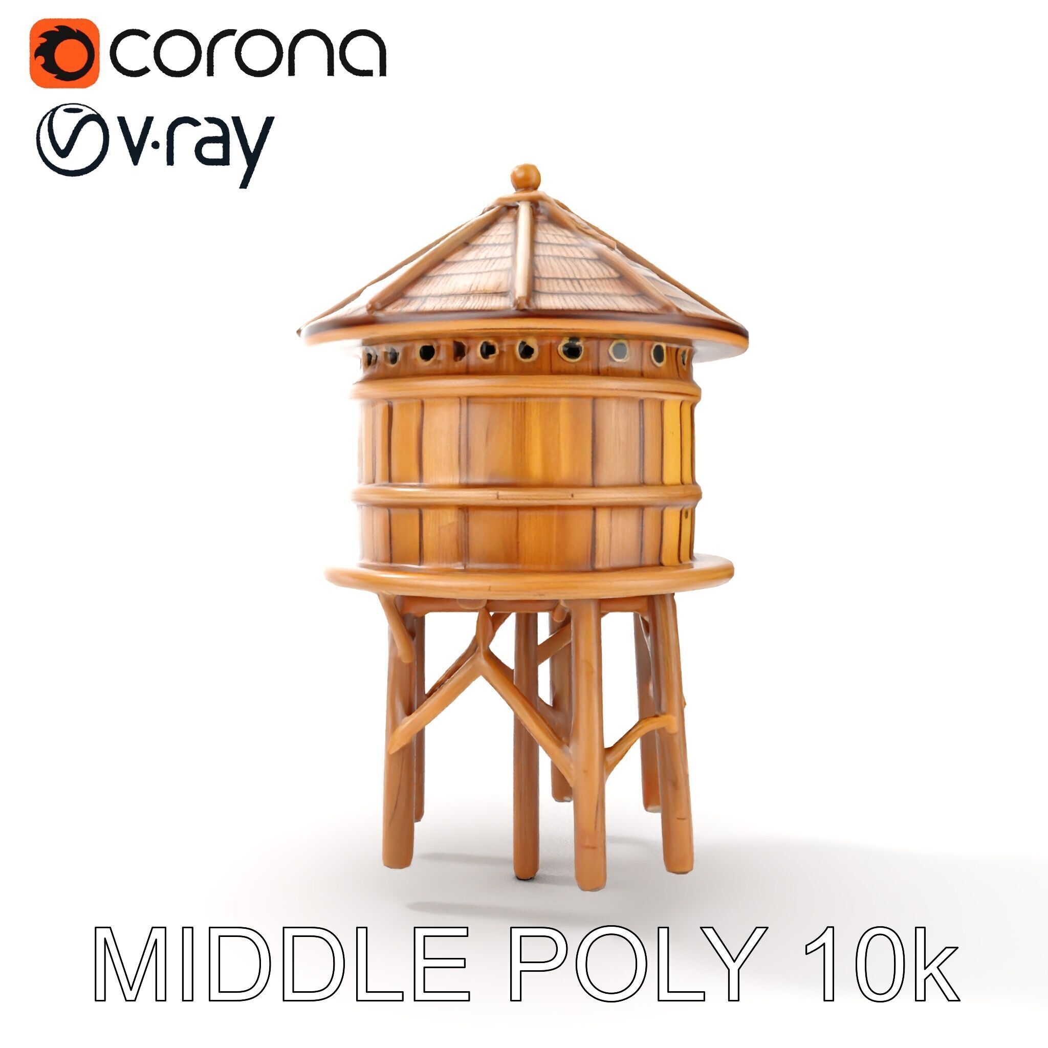 Rustic Wooden Water Tower D Model Pack Low-poly 3D model_20
