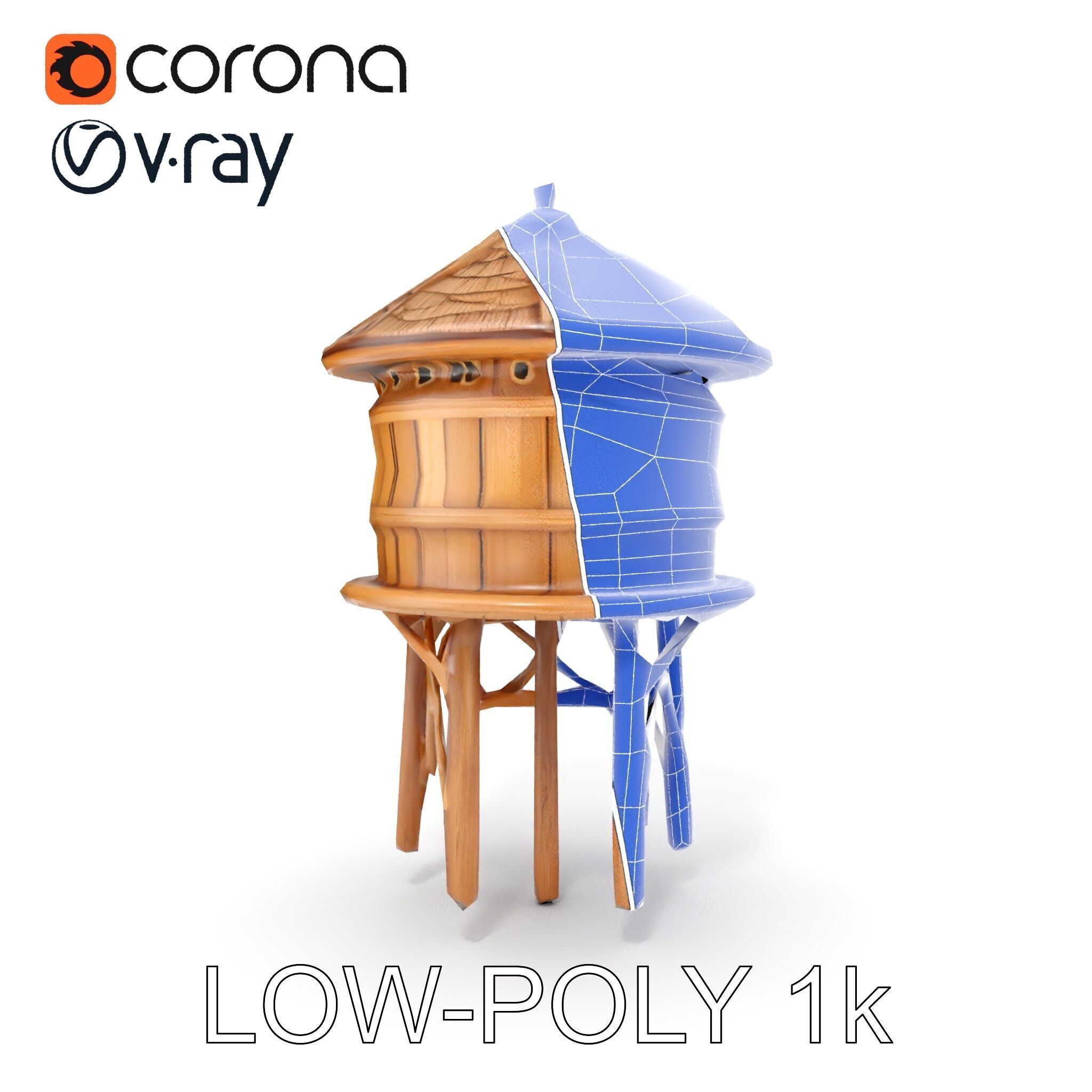 Rustic Wooden Water Tower D Model Pack Low-poly 3D model_21