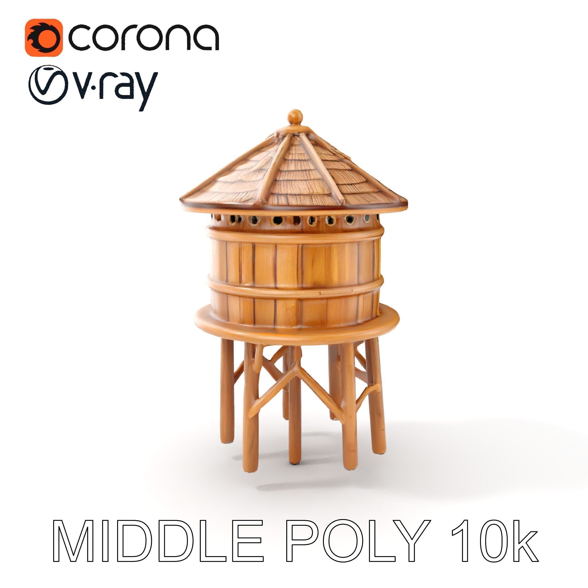 Rustic Wooden Water Tower D Model Pack Low-poly 3D model_6
