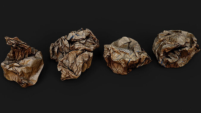 crumpled paper trash paperbags set2 PBR photogrammetry Low-poly 3D model
