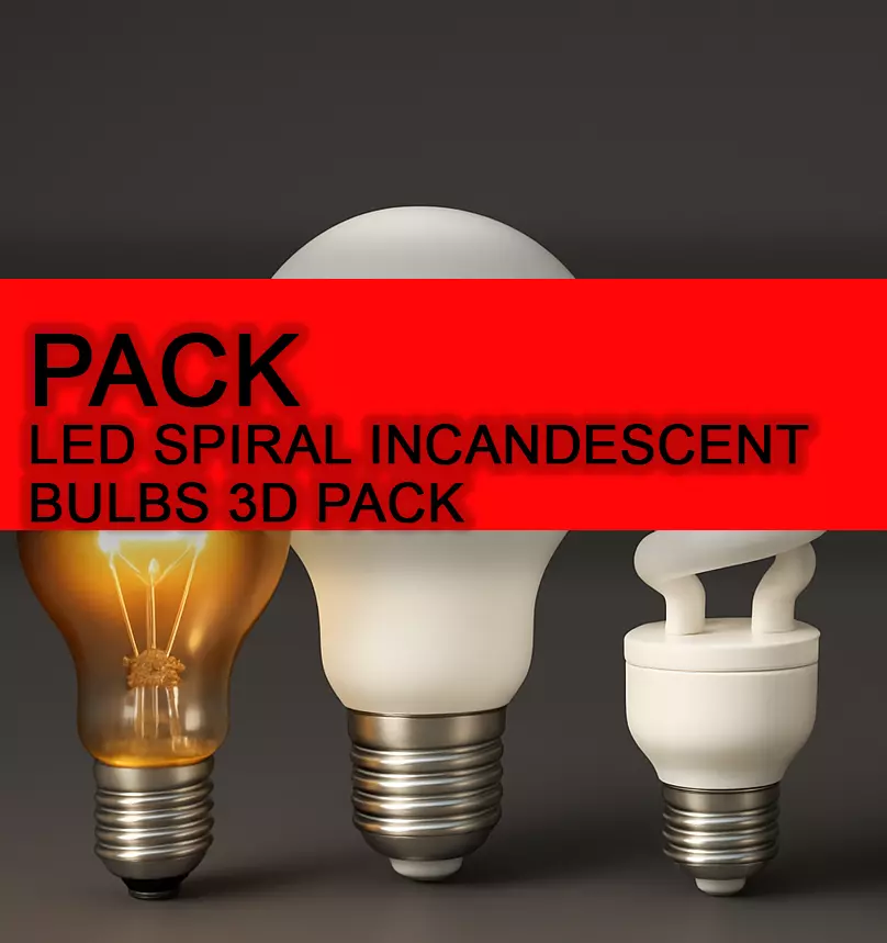 3D Pack LED Spiral Incandescent Bulbs 3D model_0